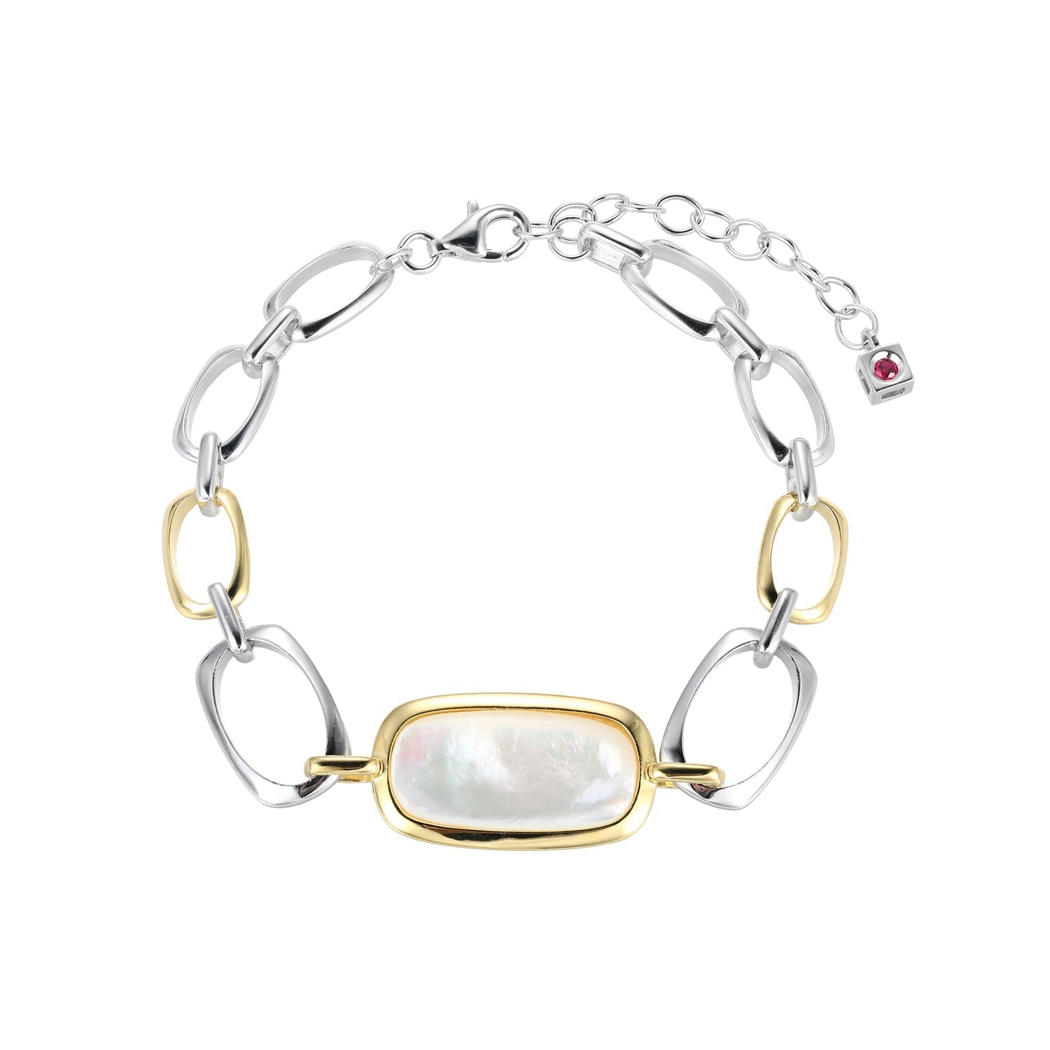Sterling Silver "Allure" Rhodium And Yellow Gold-Plated Mop Bracelet 6.5" + 1.5"