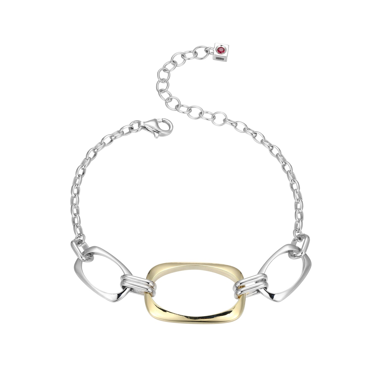 Sterling Silver "Allure" Rhodium And Yellow Gold-Plated Bracelet On Oval Rolo Chain 6.5" + 1.5"