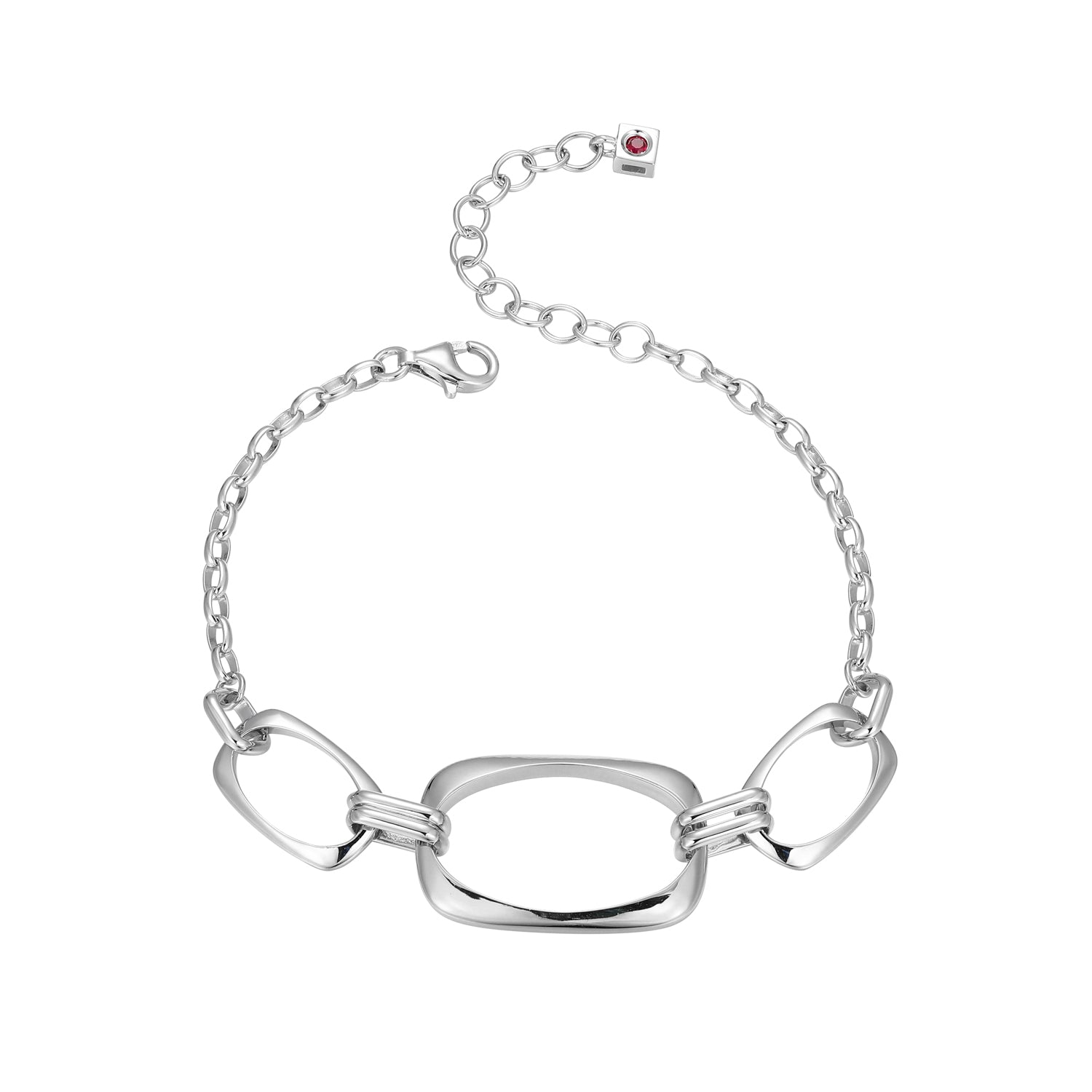 Sterling Silver "Allure" Rhodium Plated Bracelet On Oval Rolo Chain 6.5" + 1.5"