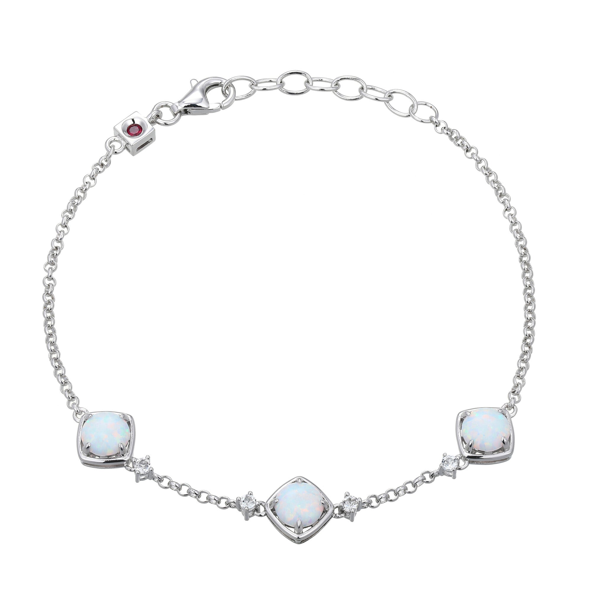 This Opal Bracelet Reinterprets Traditional Techniques For The Modern Wearer. Three Round Created Opals Set Within Square Bezels Create An Unexpected Geometric Pattern. Sparkling White Topaz Adds Shine.