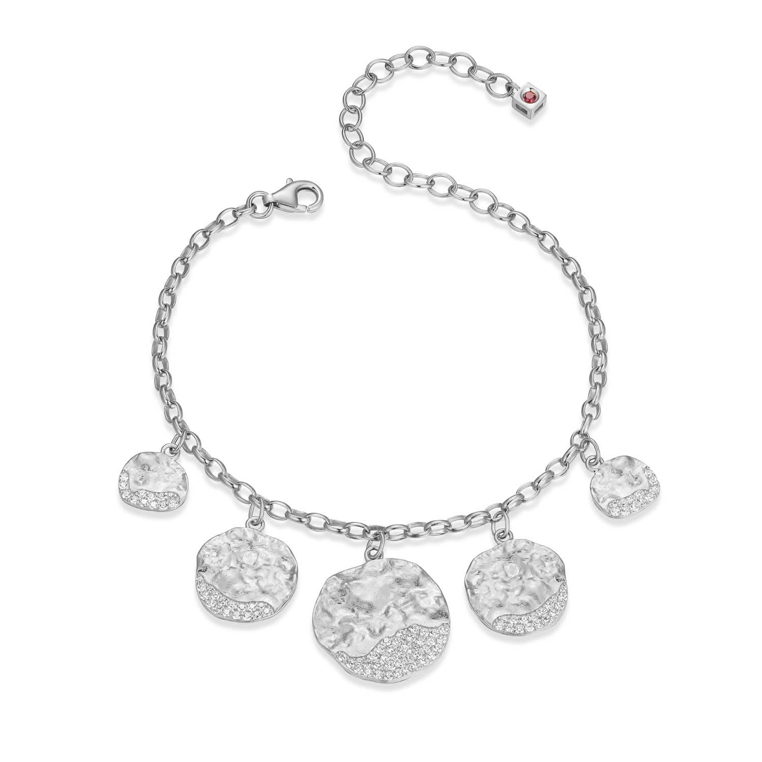 Sterling Silver Elle "Galaxy" Rhodium Plated White Cz Bracelet 6.5" + 2.5" Extension Rolo Chain