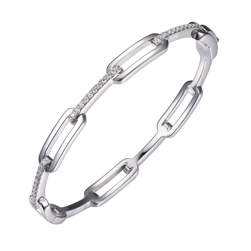 Sterling Silver Bangle With Cz, Rhodium Finish