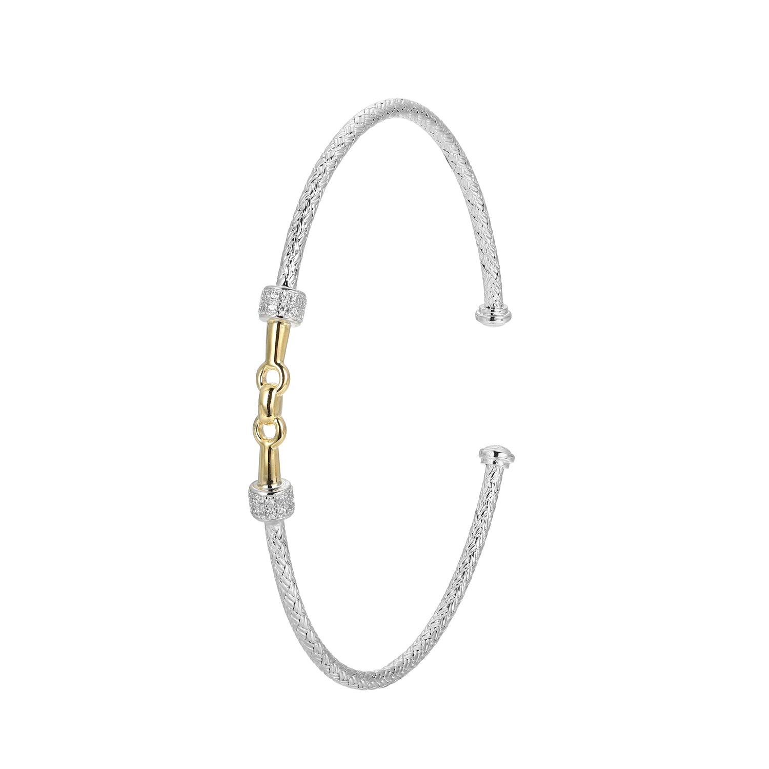 Sterling Silver Classic Mesh Equestrian Cubic Zirconia Cuff Bangle Inner Circumference 6.75"