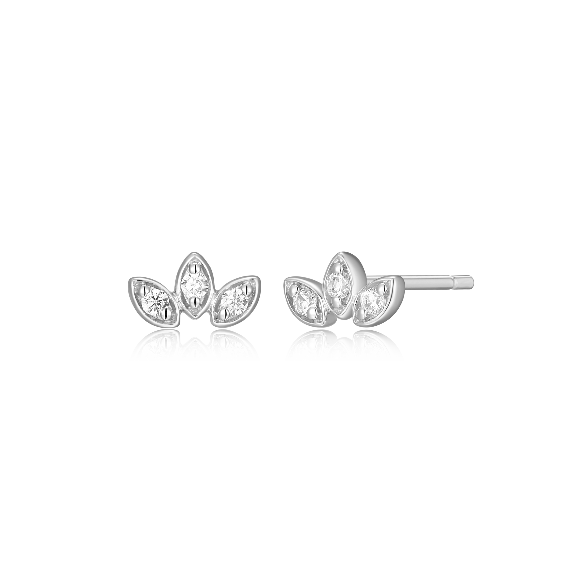 BE0026W - Triple Marquis Stud Earrings in Rhodium-Plated Sterling Silver