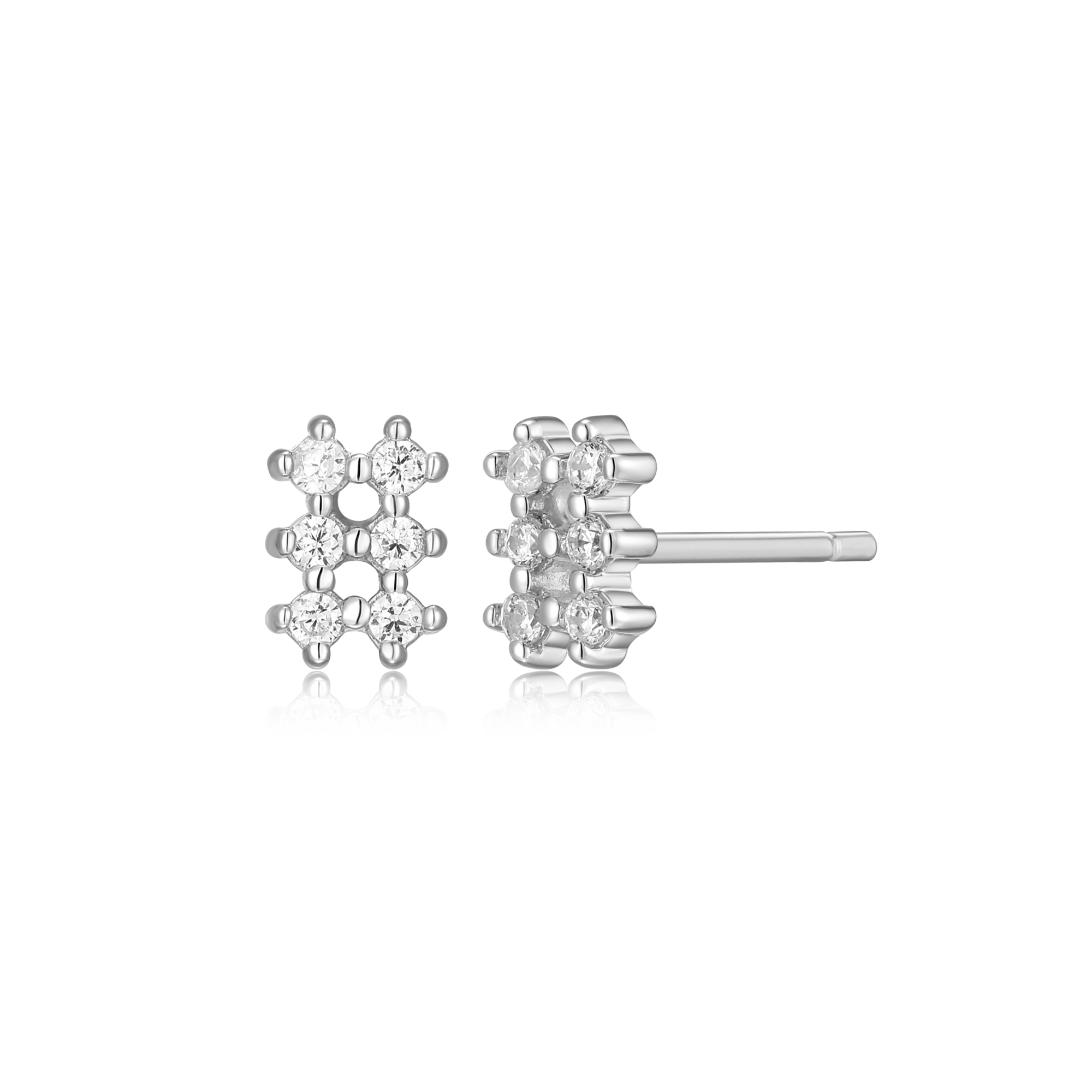 BE0055W - Grid Stud Earrings in Rhodium-Plated Sterling Silver