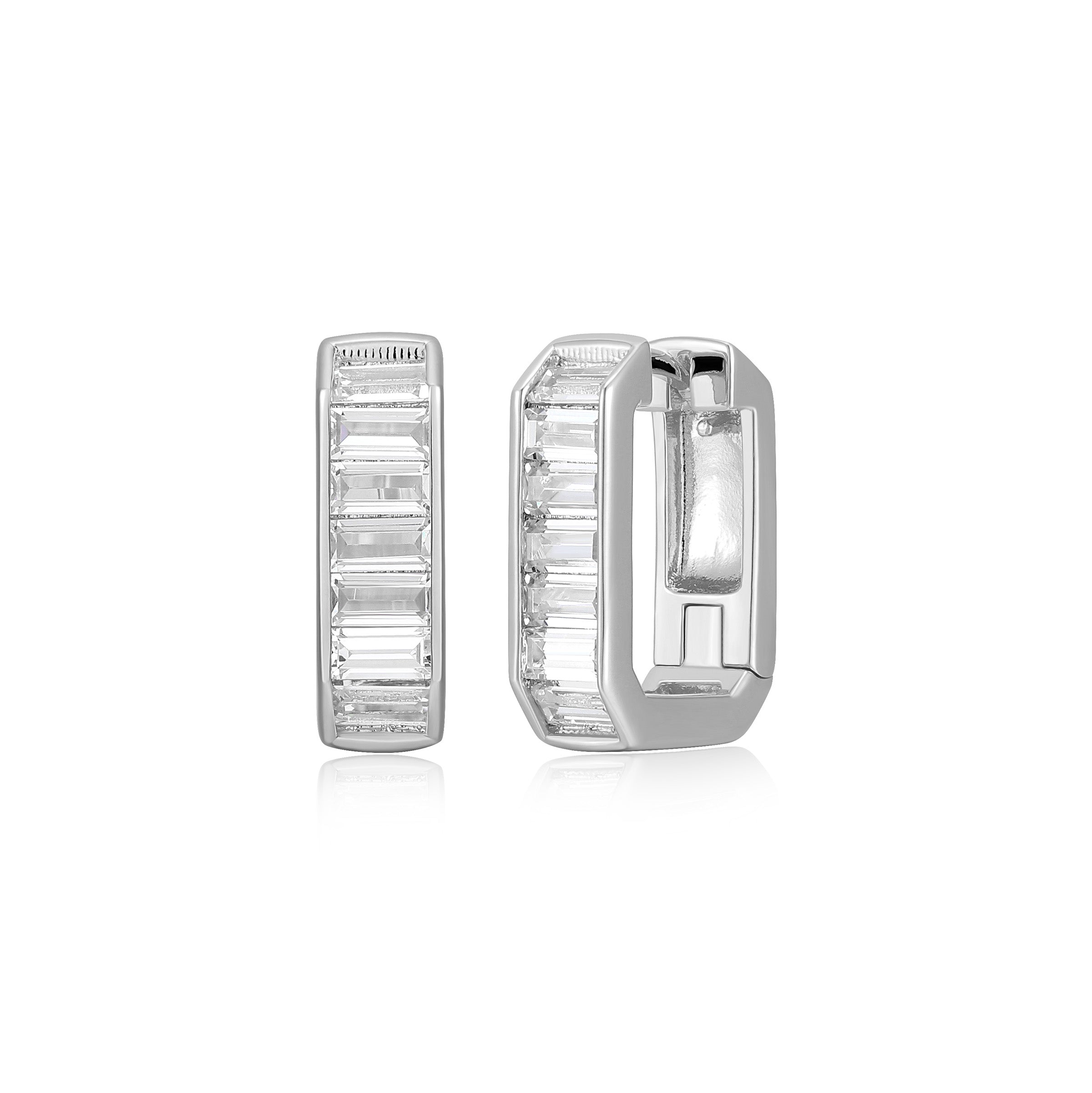 Diamondlite Cz 16Mm Baguette Hoop Earrings In Sterling Silver.