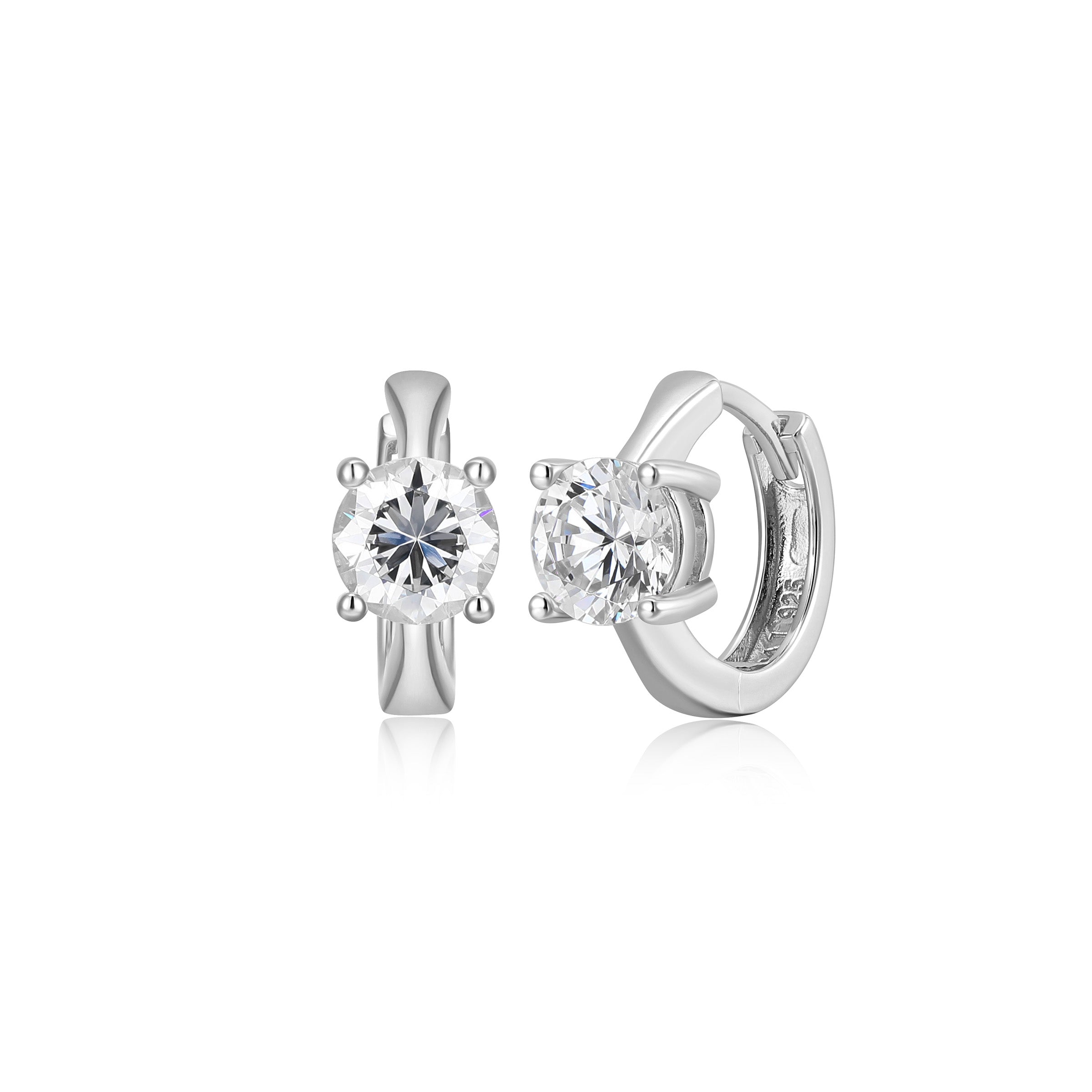 6Mm Round Diamondlite Cz 15Mm Huggie Hoop Earrings In Sterliing Silver.