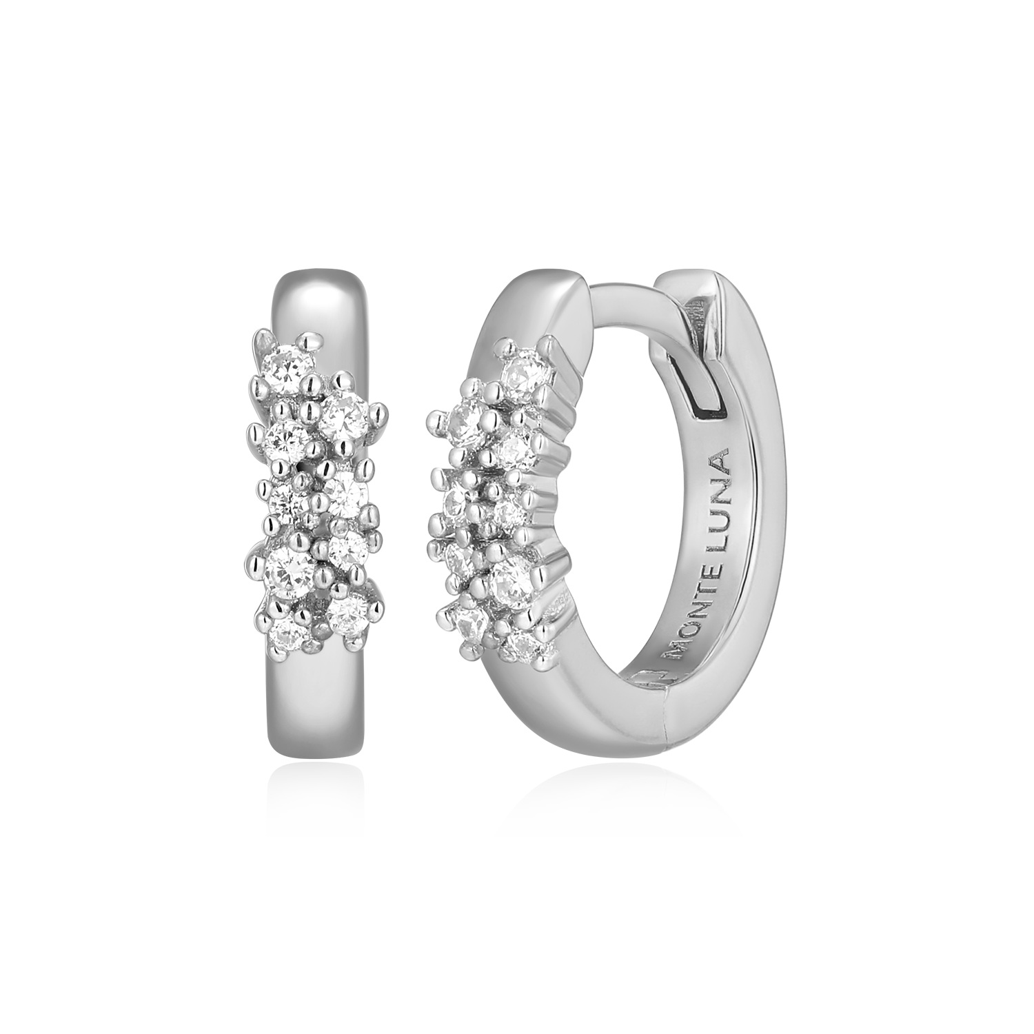 BE0191W - Scattered Lab-Created Diamond Huggie Earrings in Rhodium-Plated Sterling Silver