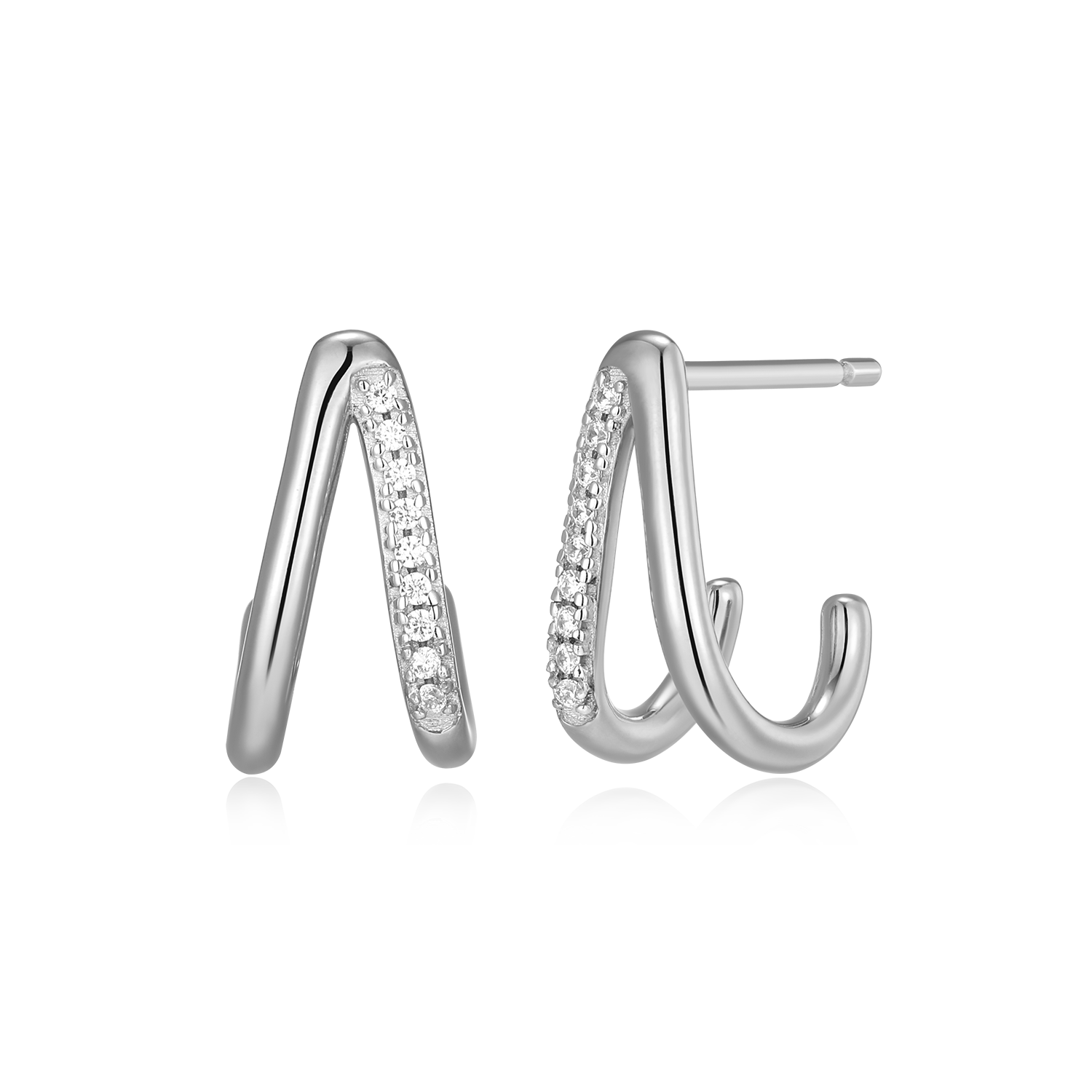 BE0177W - Split Hoop Lab-Created Diamond Huggie Earrings in Rhodium-Plated Sterling Silver
