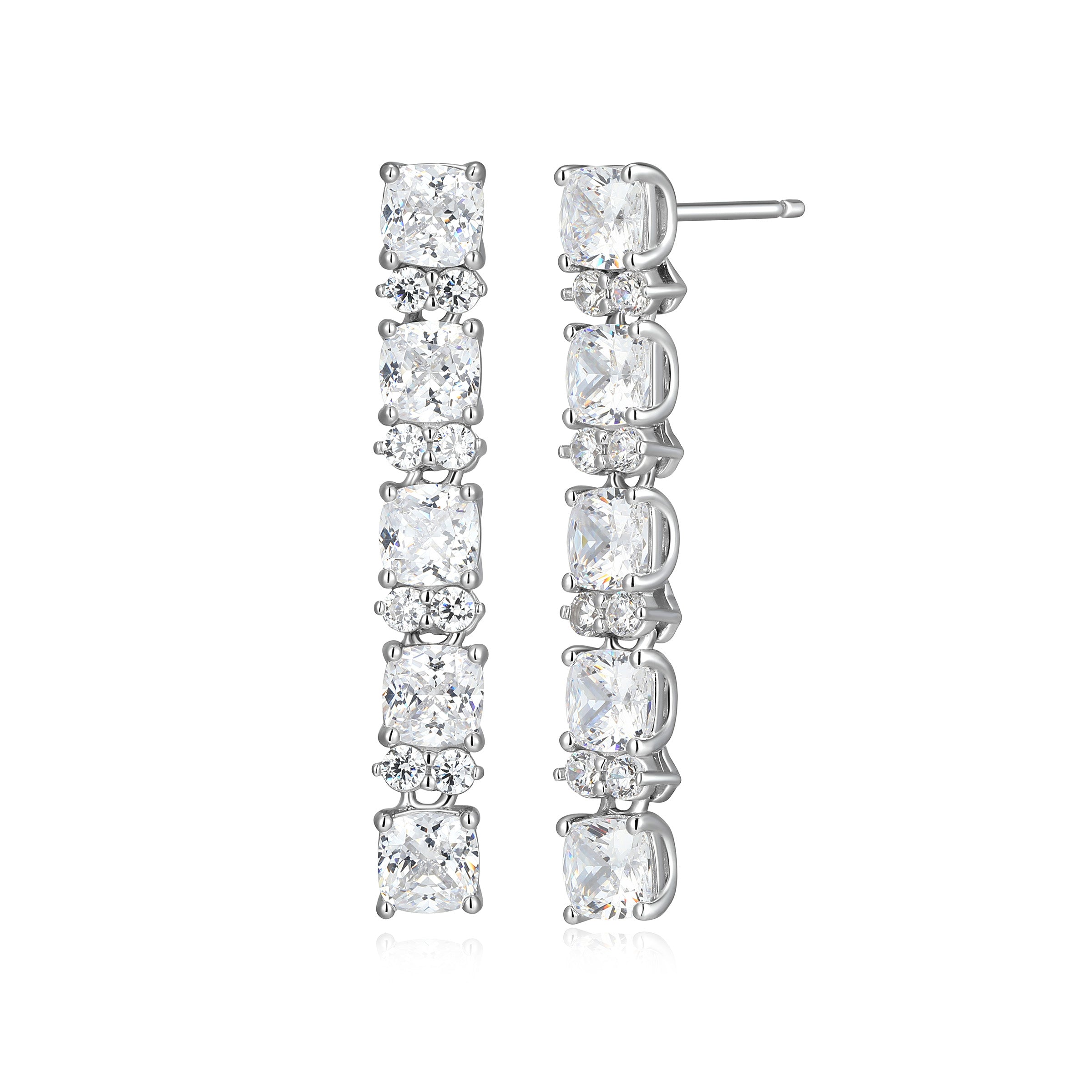 Ss Rhod Pltd Ear 3a Cz Cushion 4mm &amp; Rd Post