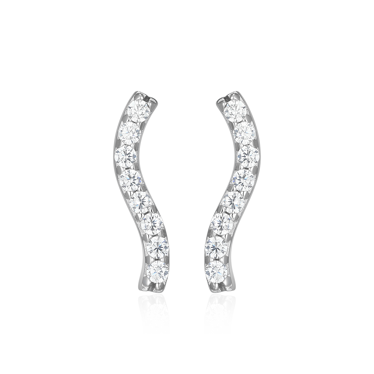 BE0212W - Wavy Bar Lab-Created Diamond Stud Earrings in Rhodium-Plated Sterling Silver