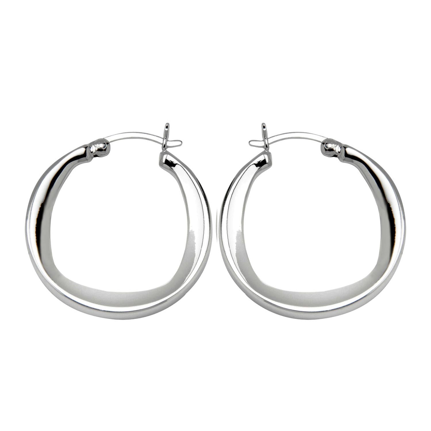 Sterling Silver Rhodium Plated  27 Mm Hoop Earring