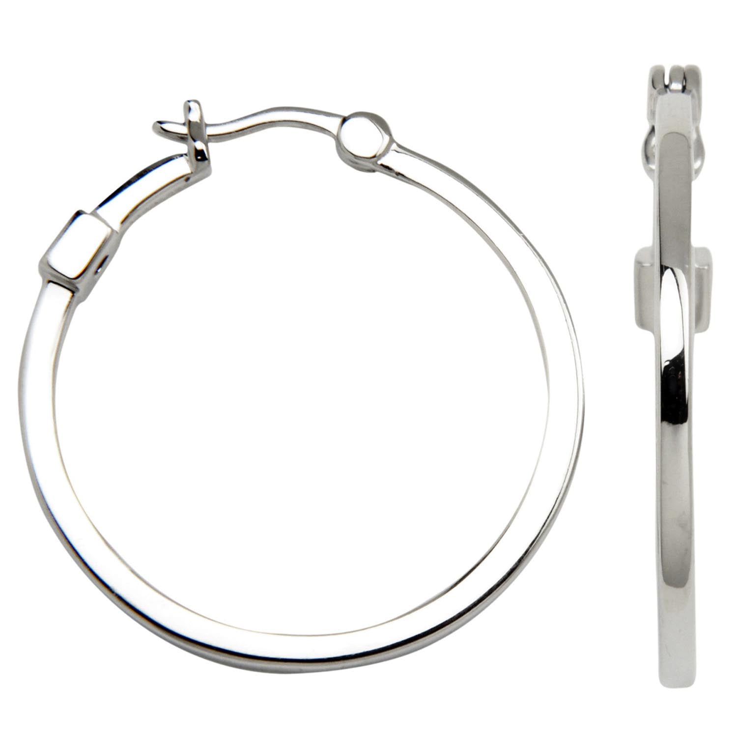 Sterling Silver Rhodium Plated  24 X 28 Mm Hoop Earring