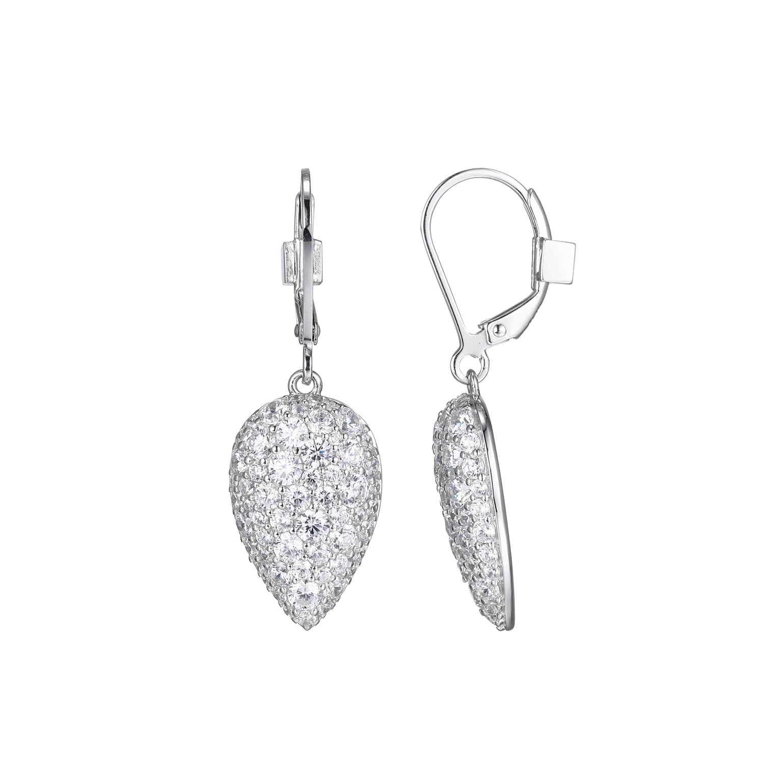 Sterling Silver "Glimmer" Rhodium Plated Teardeop  Cubic Zirconia Leverback Earring