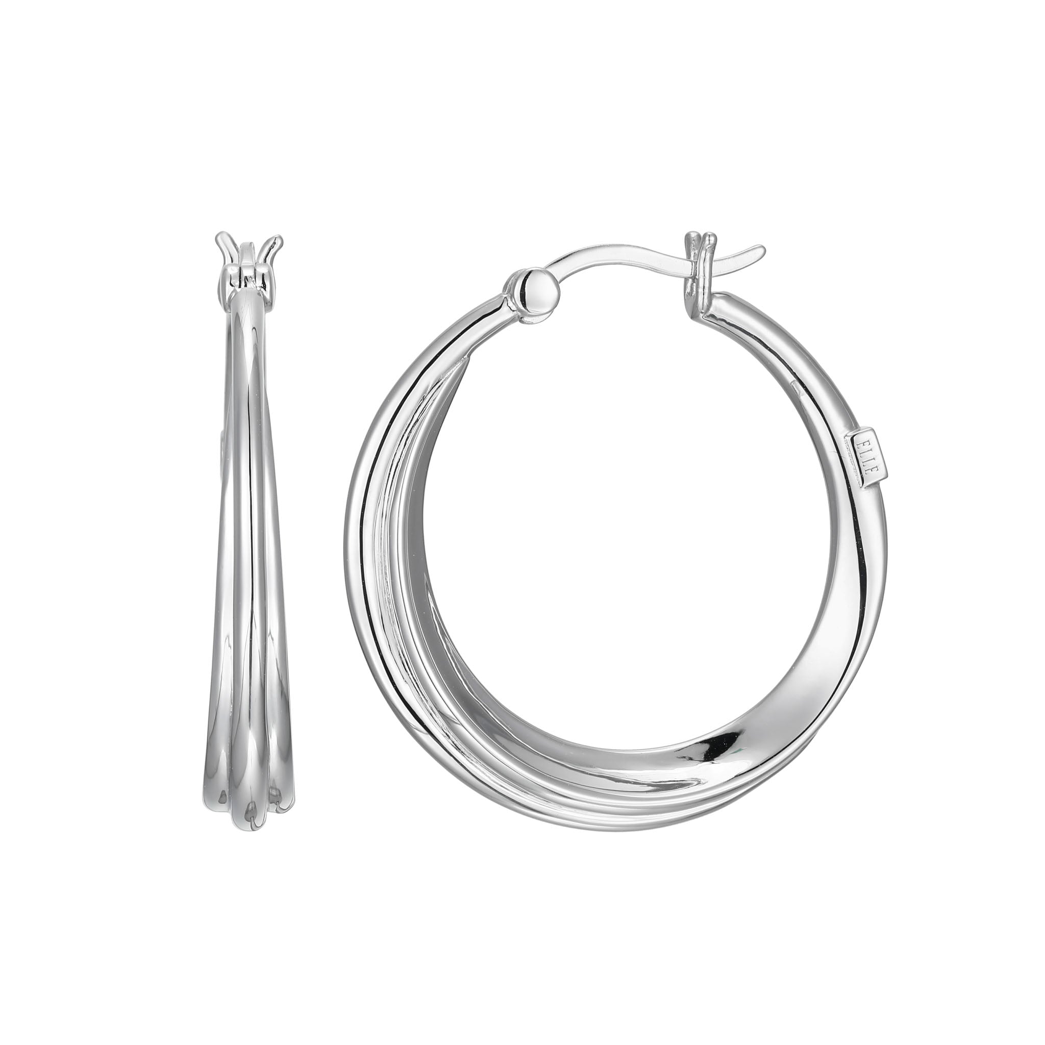 Enhance Your Look With These Swirl Collection Hoop Earrings, Crafted In Rhodium-Plated Sterling Silver. These Elegant 30Mm Hoops Offer A Sleek And Sophisticated Design.
