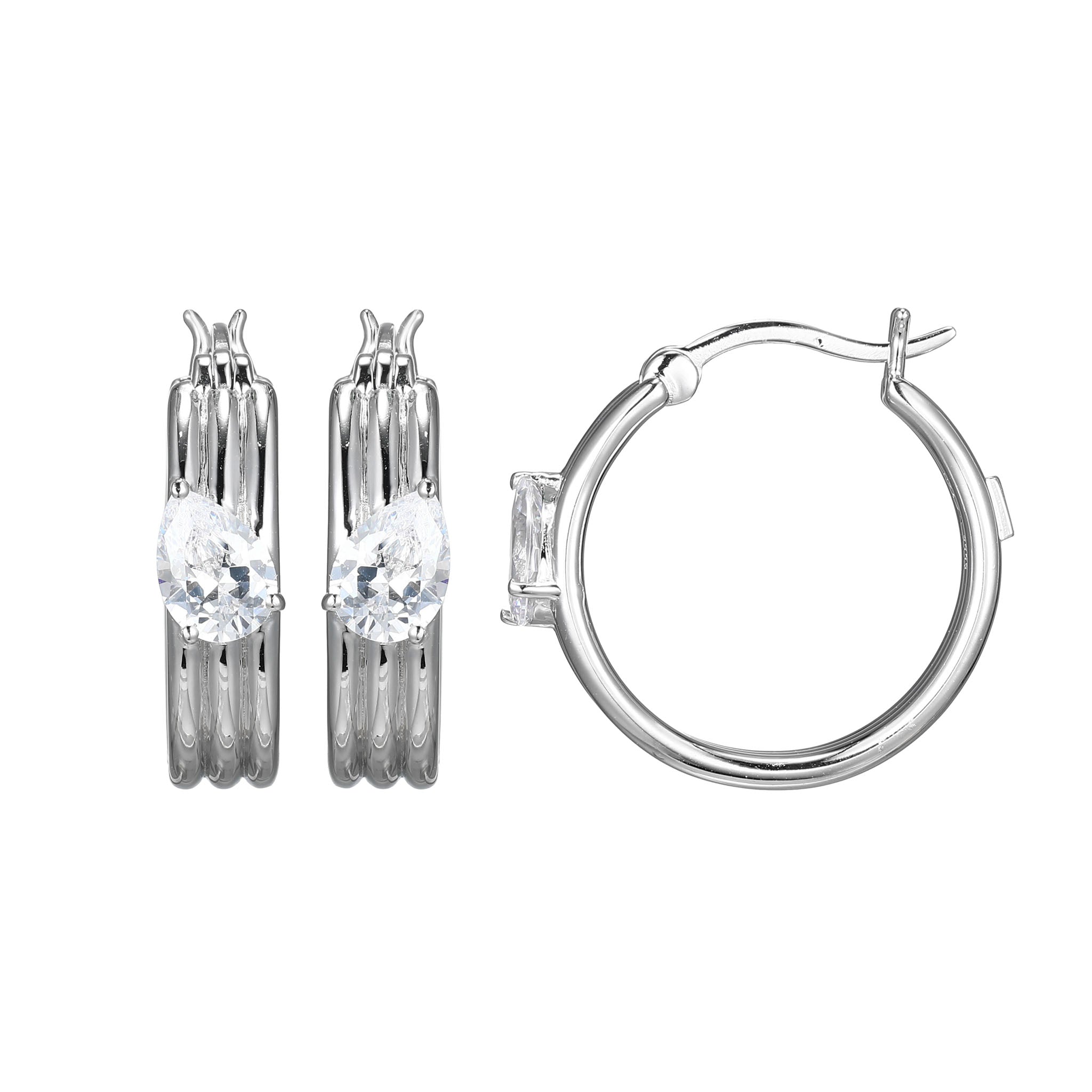 These Goddess Collection Hoop Earrings Exude Sophistication. The Perfectly Placed Cubic Zirconia Adds A Sparkling Focal Point To These Rhodium-Plated Sterling Silver Hoops. At 20Mm Diameter, They Are The Perfect Size For An Everyday Statement Piece.