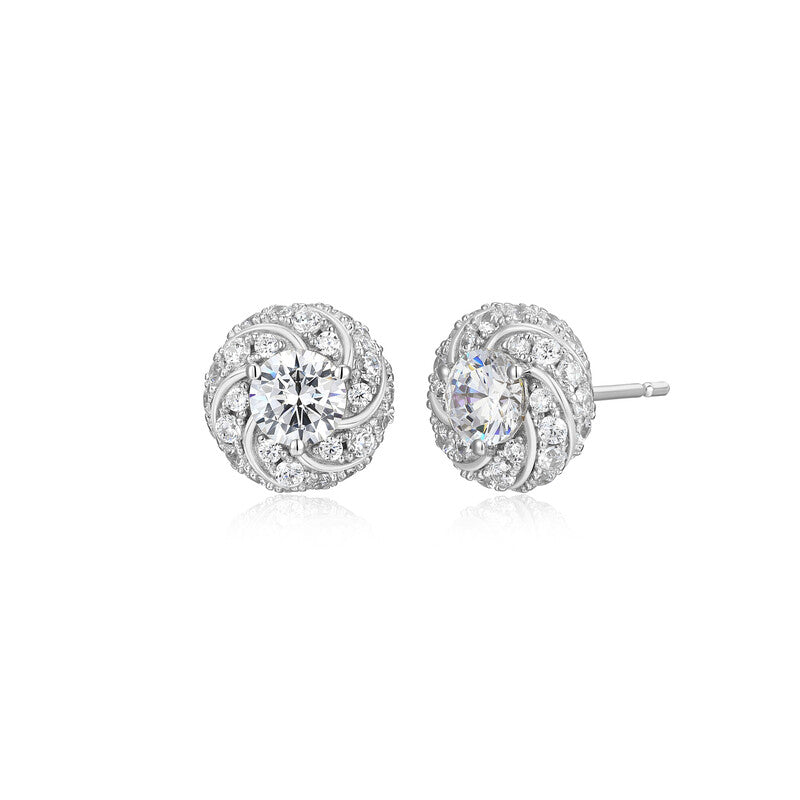 Sterling Silver New Mesh 2 Cubic Zirconia Knot Post Earring Rhodium Finish
