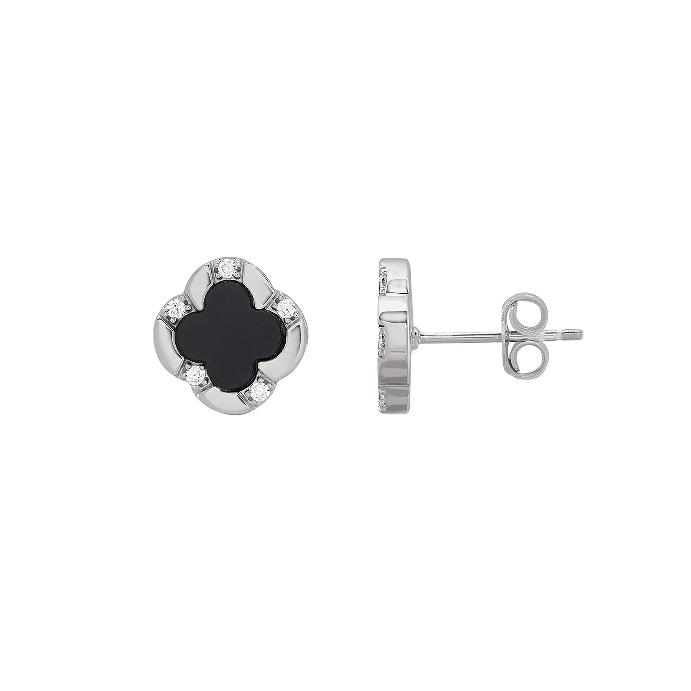 CE0197 - Black Onyx Clover Stud Earrings