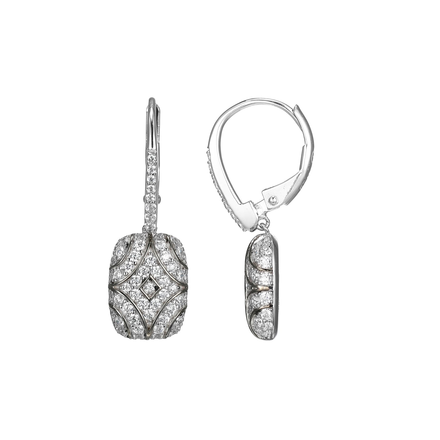 These Drop Earrings From Charles Garnier's Art Deco Collection Exude Elegance With Intricate Detailing And Sparkling Cubic Zirconia. Crafted From Sterling Silver With Rhodium Finish, These Earrings Offer Both Style And Comfort.