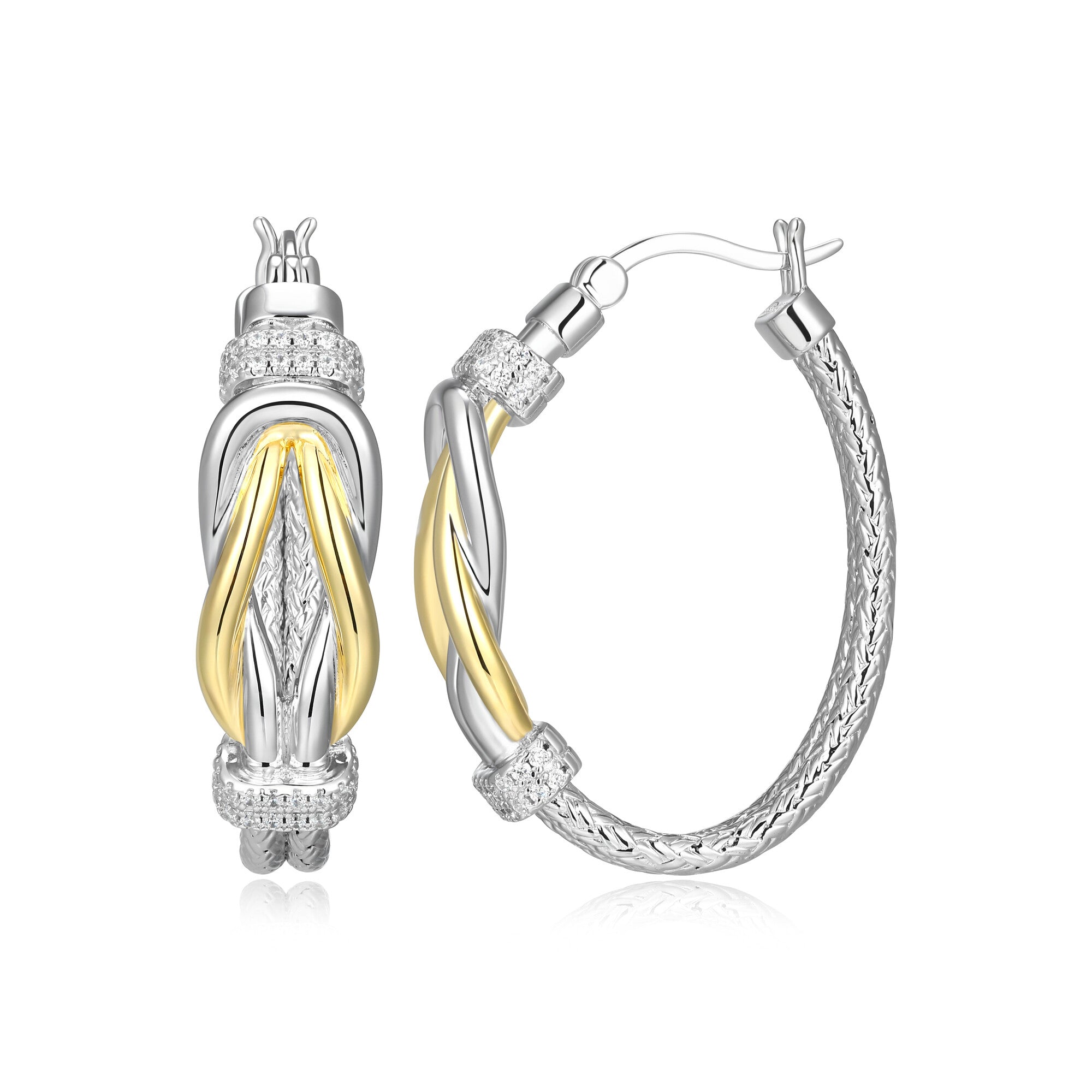 Sterling Silver Rhodium Plated Gp20 Earrings With White Cz Hoop(A1)