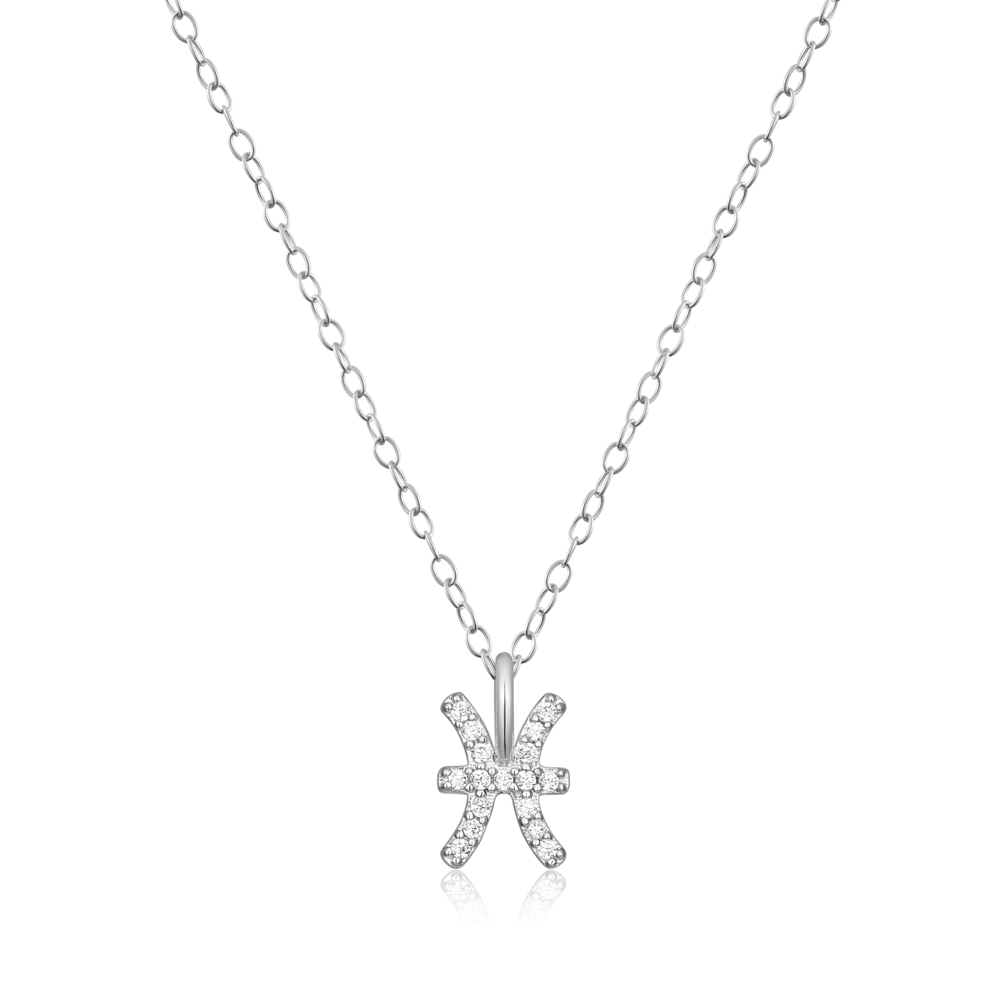 BN0119W - Pisces Constellation Pendant Necklace in Rhodium-Plated Sterling Silver