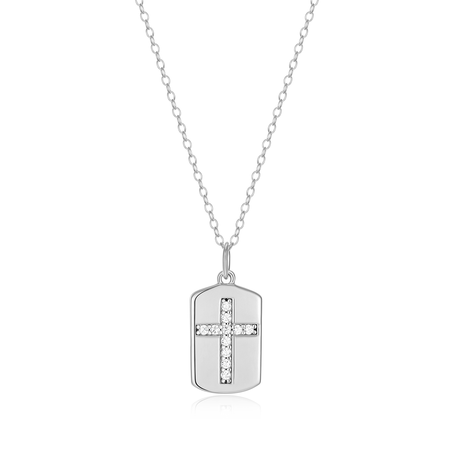 BN0215W - Cross Tag Lab-Created Diamond Pendant Necklace in Rhodium-Plated Sterling Silver