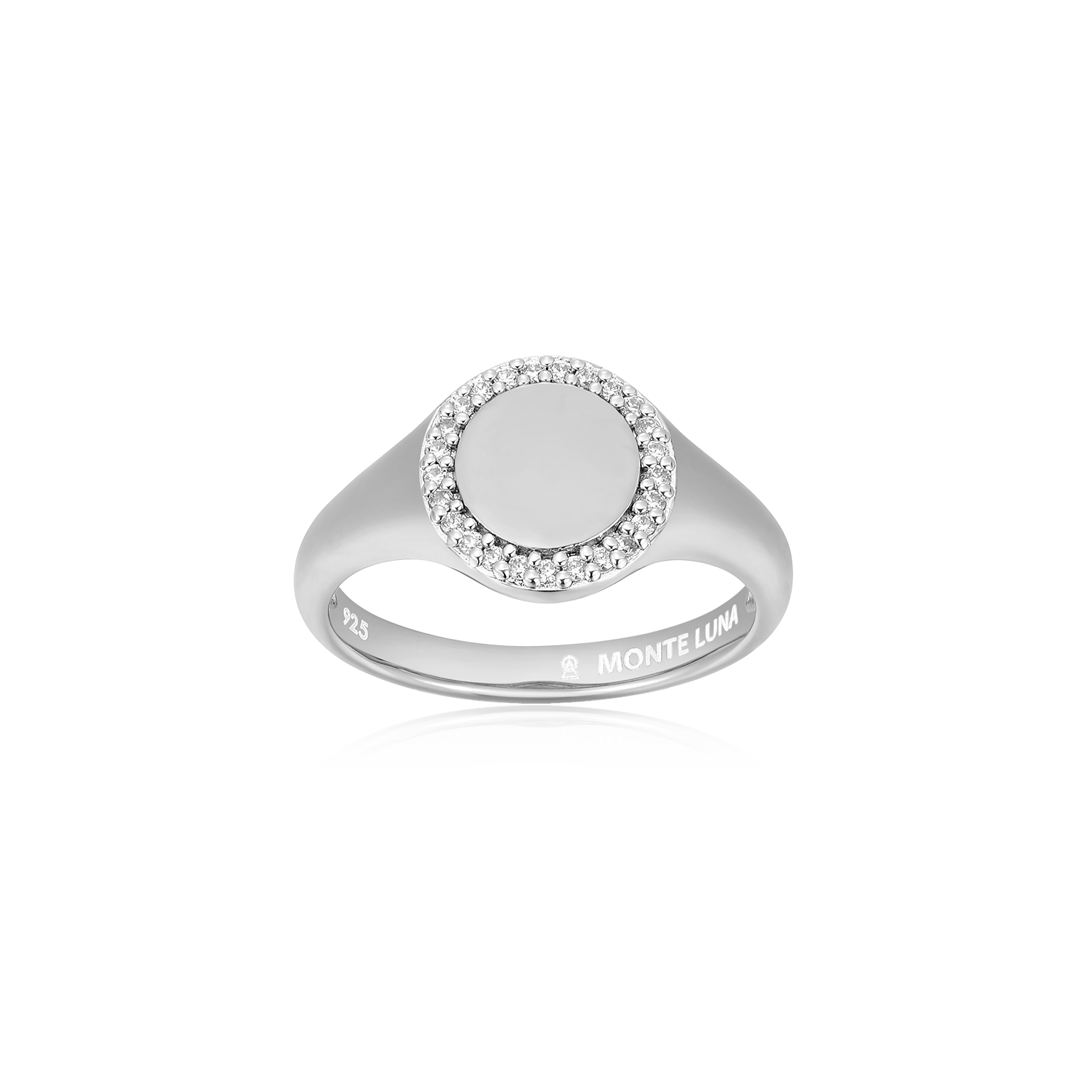 BR0107W - Lab-Created Diamond Pave-Framed Signet Ring in Rhodium-Plated Sterling Silver - Size 7