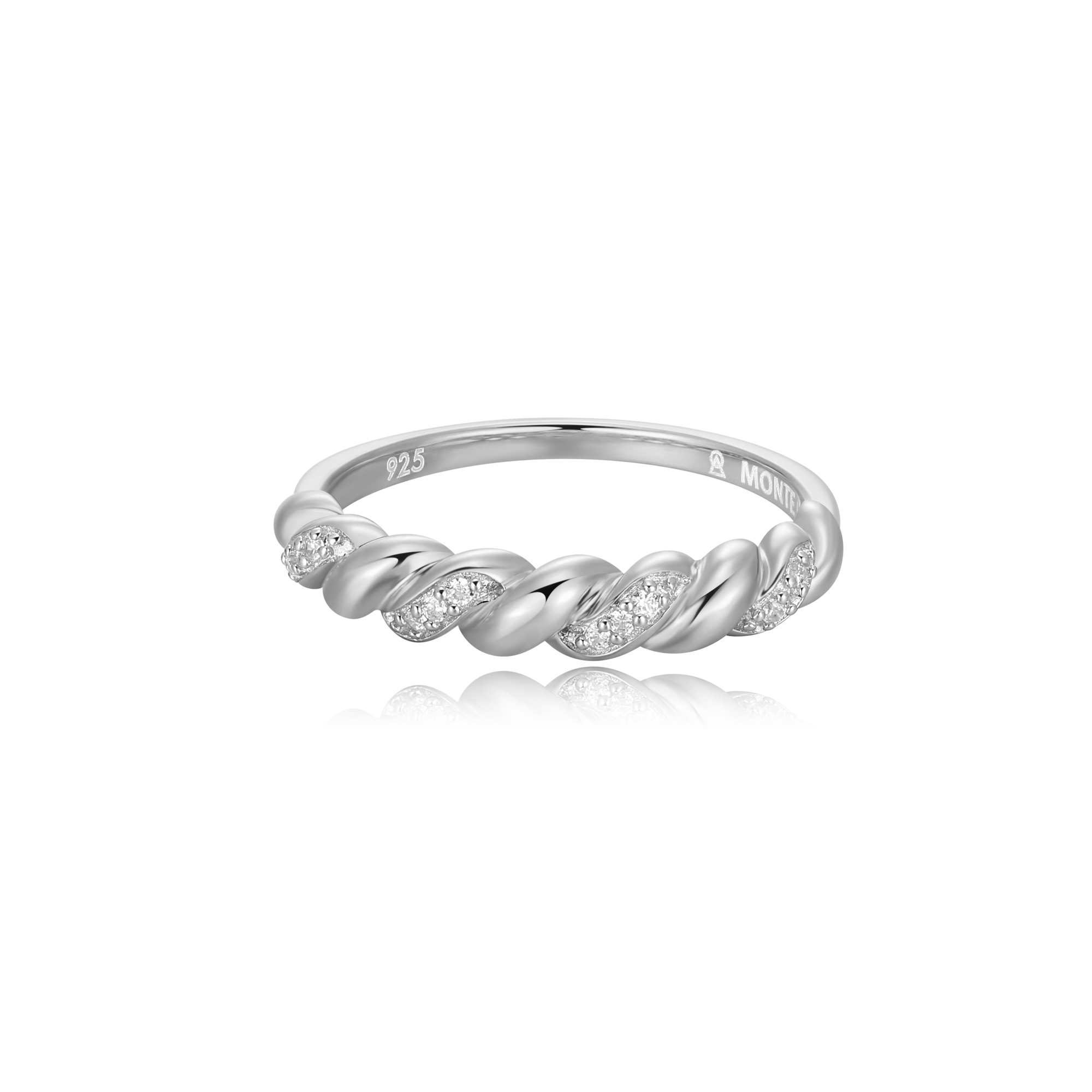 BR0105W - Twist Stackable Ring in Rhodium-Plated Sterling Silver - Size 6