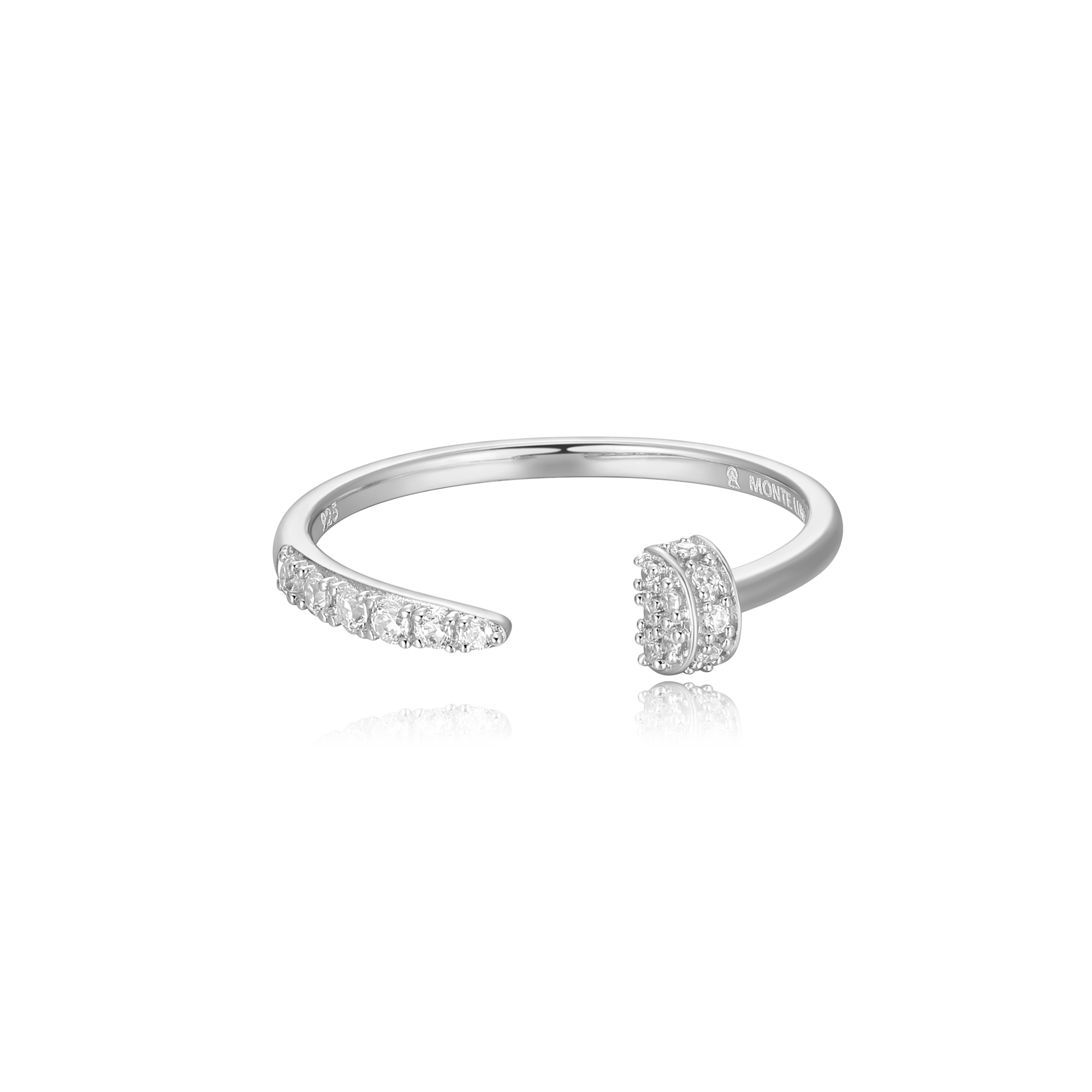 BR0099W - Nail Bypass Ring in Rhodium-Plated Sterling Silver - Size 7