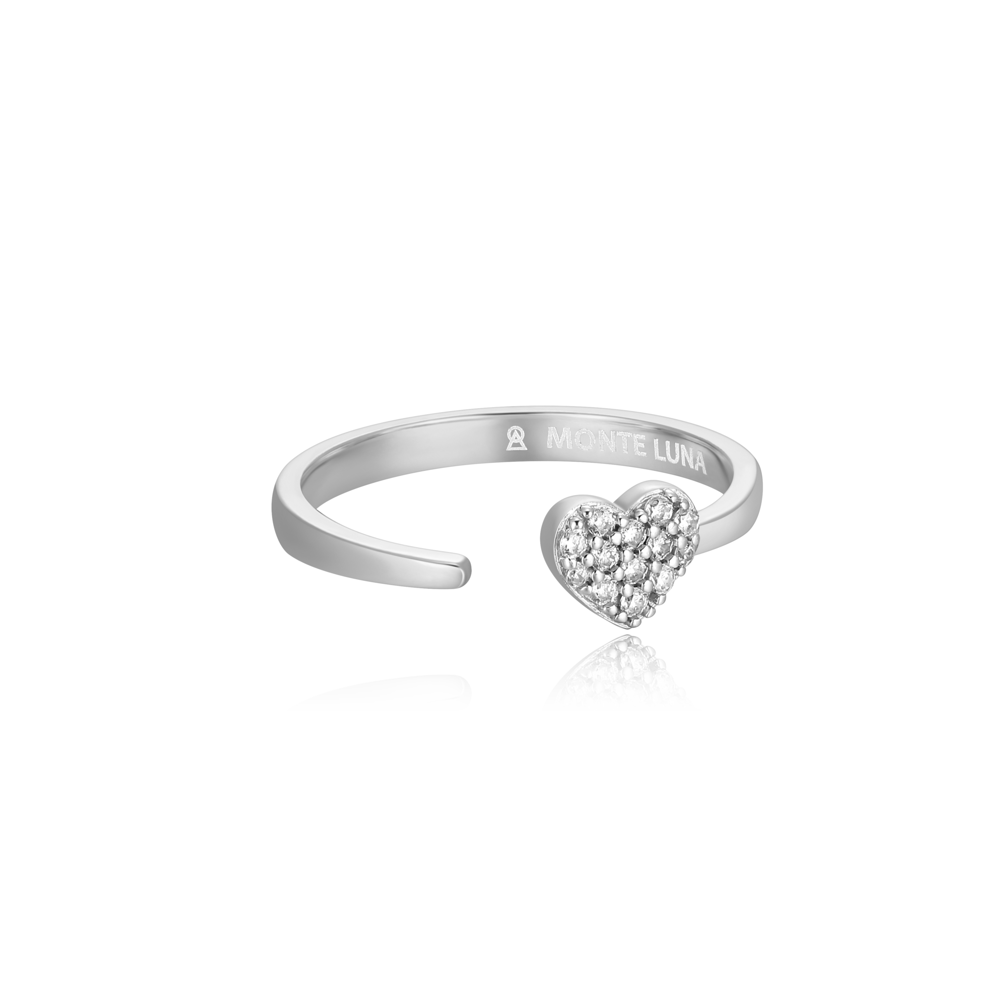 BR0008W - Mini-Heart Bypass Ring in Rhodium-Plated Sterling Silver - Size 7