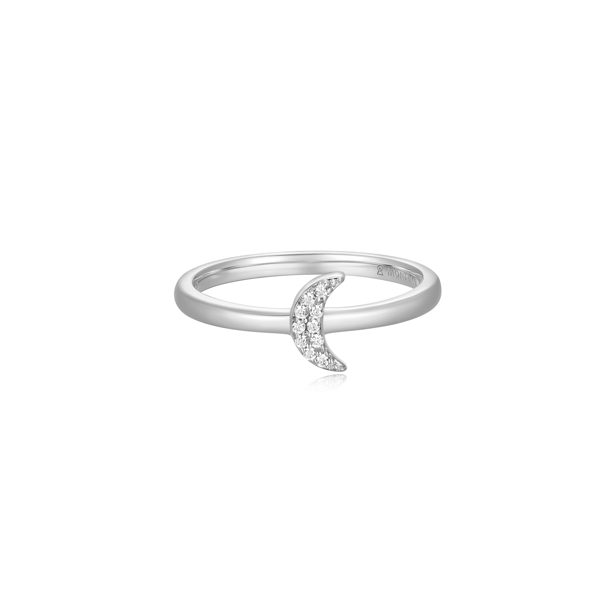 BR0042W - Crescent Statement Ring in Rhodium-Plated Sterling Silver