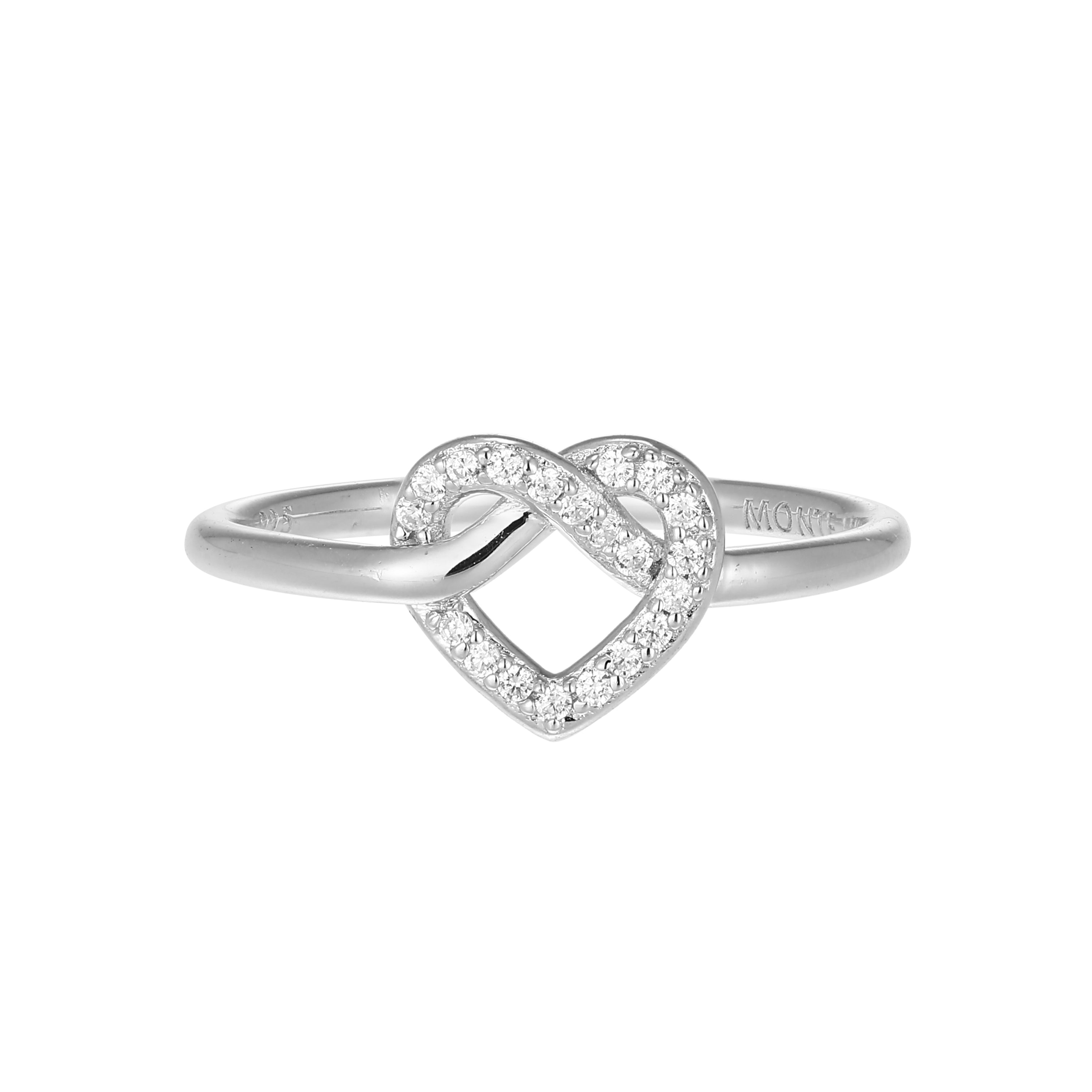 BR0012W - Knotted Heart Statement Ring in Rhodium-Plated Sterling Silver - Size 8