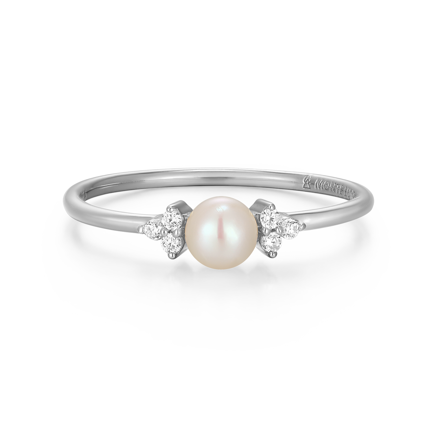 BR0193W - Genuine Pearl & Lab-Created Diamond Cluster Ring in Rhodium-Plated Sterling Silver - Size 6