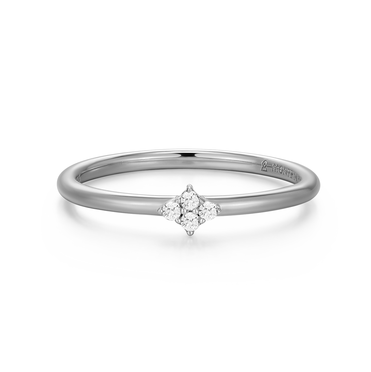 BR0176W - Four Cluster Lab-Created Diamond Ring in Rhodium-Plated Sterling Silver - Size 6