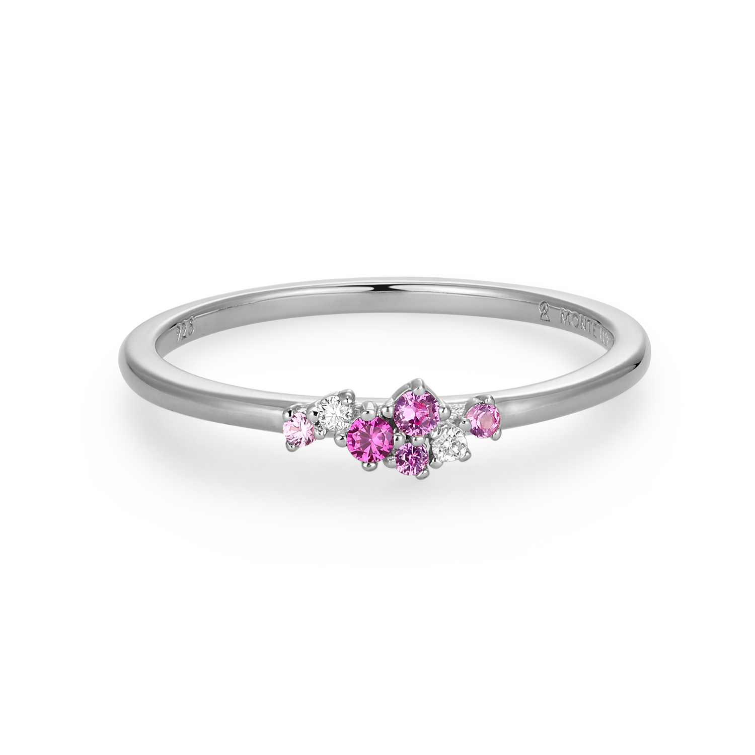 BR0199W - Scattered Ombre Lab-Created Ruby & Diamond Ring in Rhodium-Plated Sterling Silver - Size 6