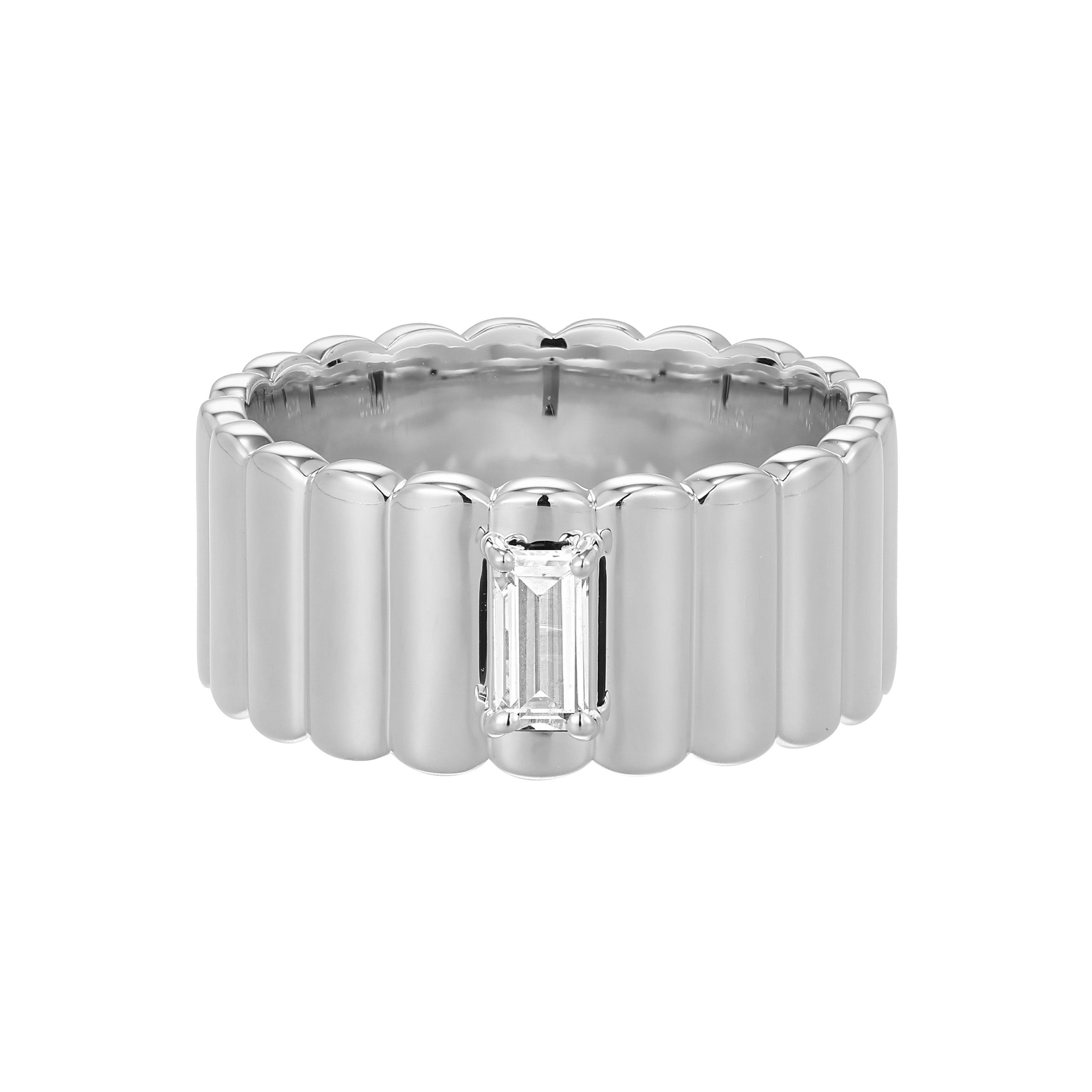 Ss Rhod Pltd Ring 3A Cz Sb 6X3Mm - Size 8