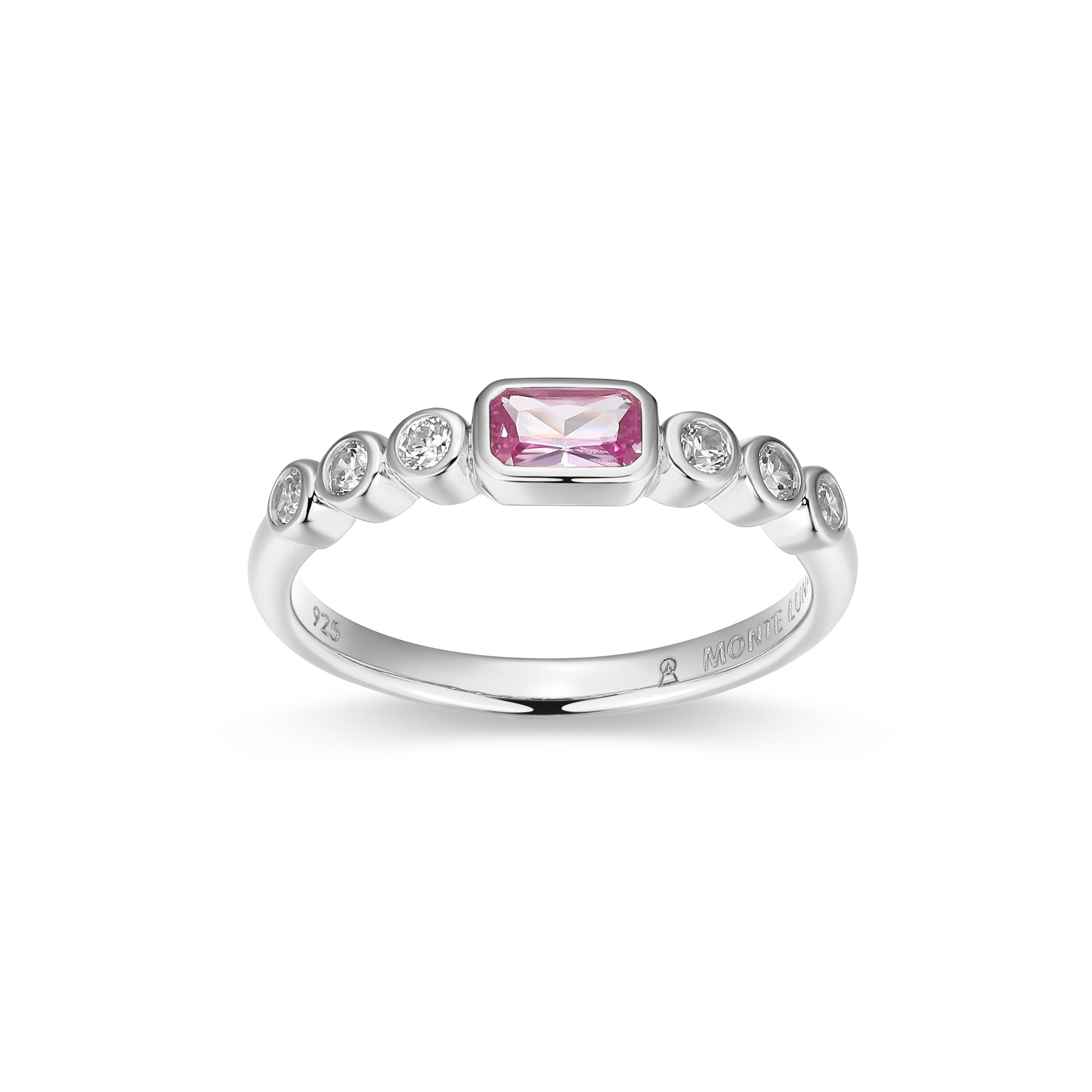 BR0253W - Lab-Created Pink Sapphire & Lab-Created Diamond Ring - Size 7