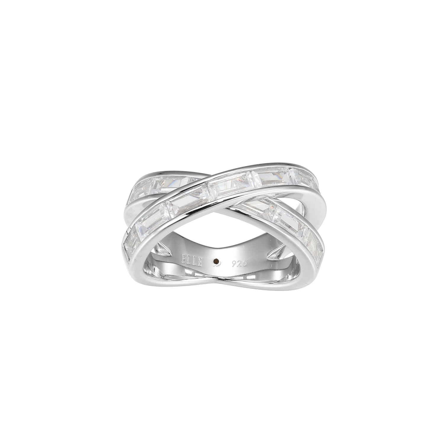 Sterling Silver "Baguette" Rhodium Plated Cubic Zirconia X Ring - Size 6