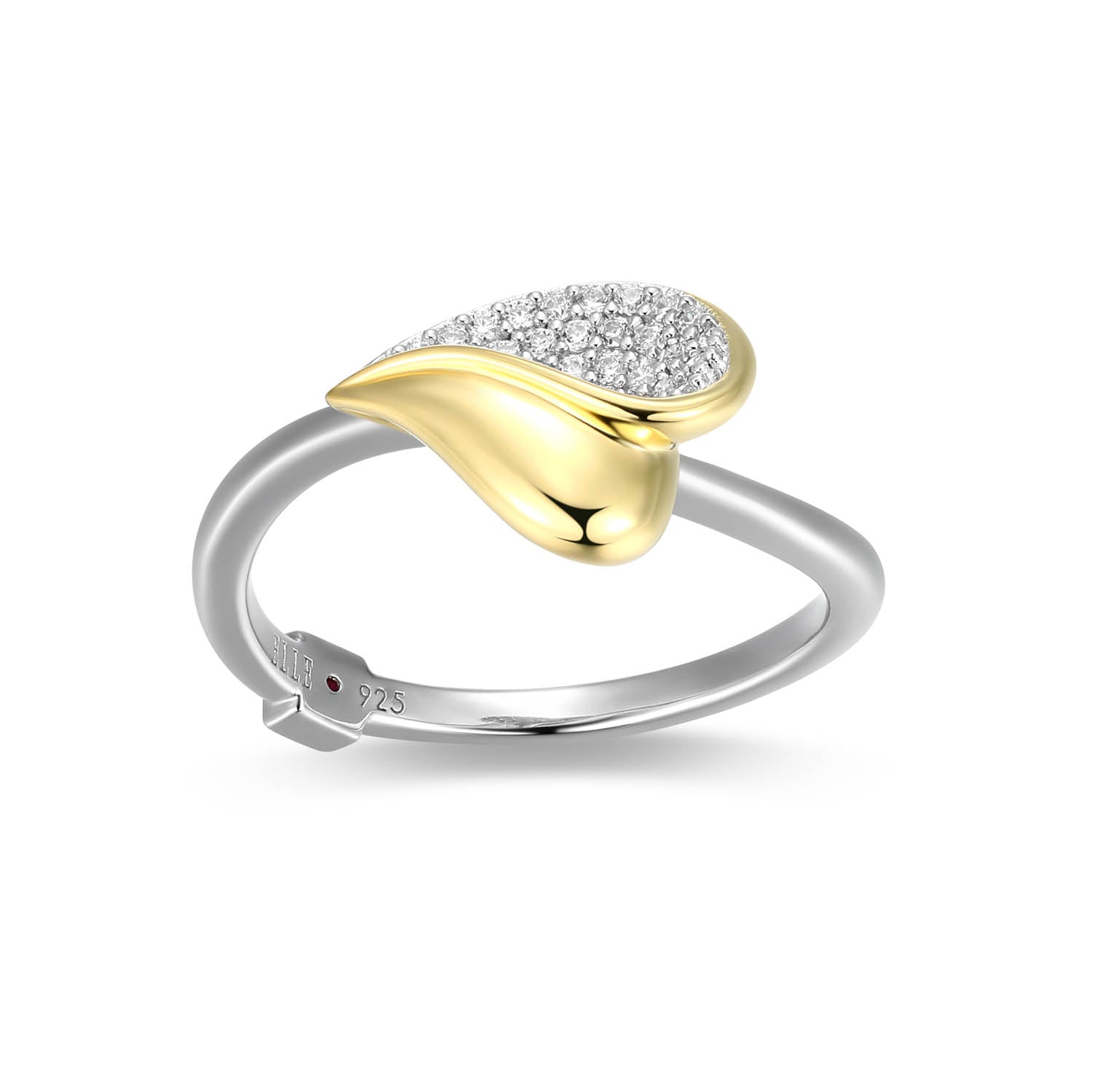 Sterling Silver Elle "Amour" Rhodium And Yellow Gold Plated White Cz Ring - Size 8