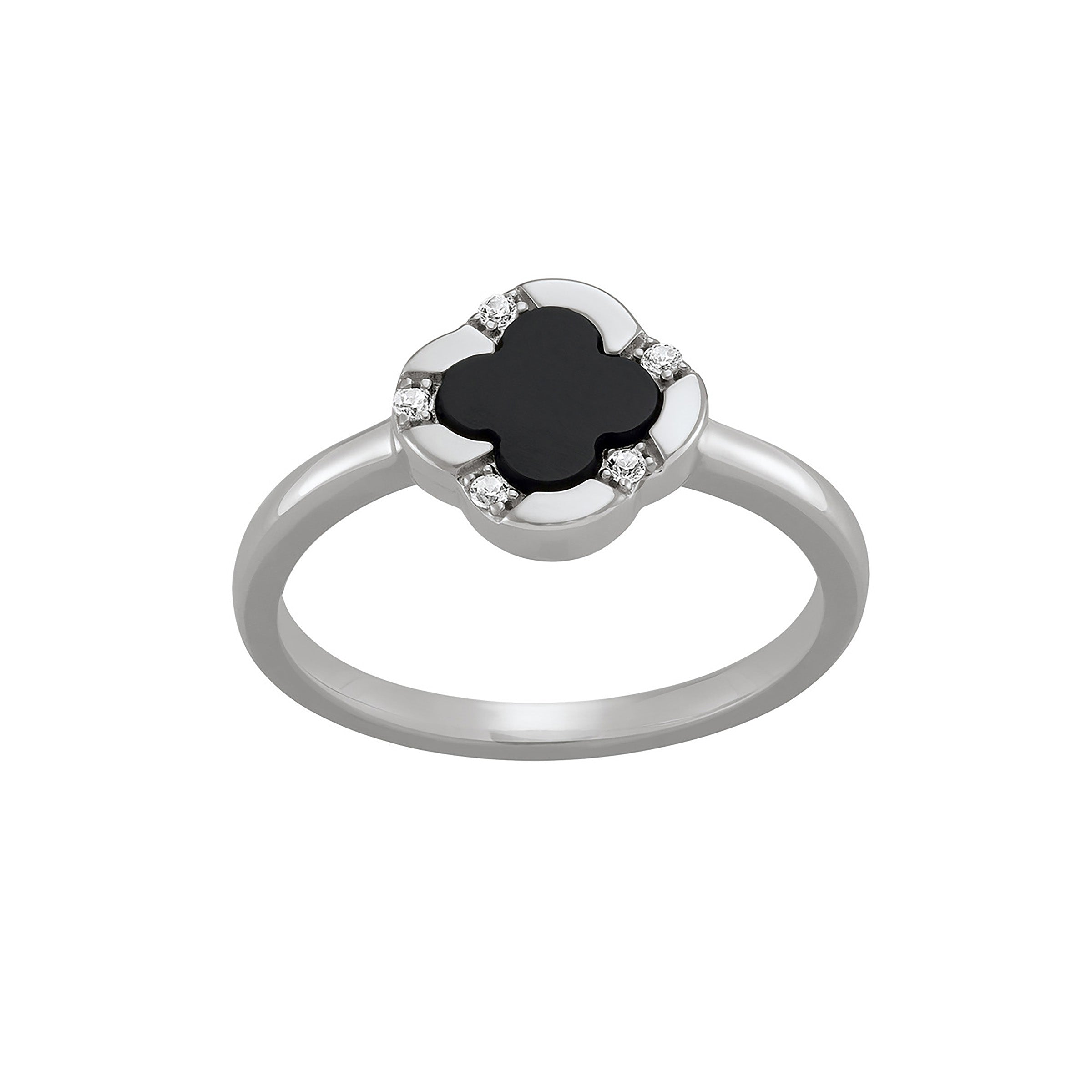 CR0197 - Black Onyx Clover Ring - Size 7