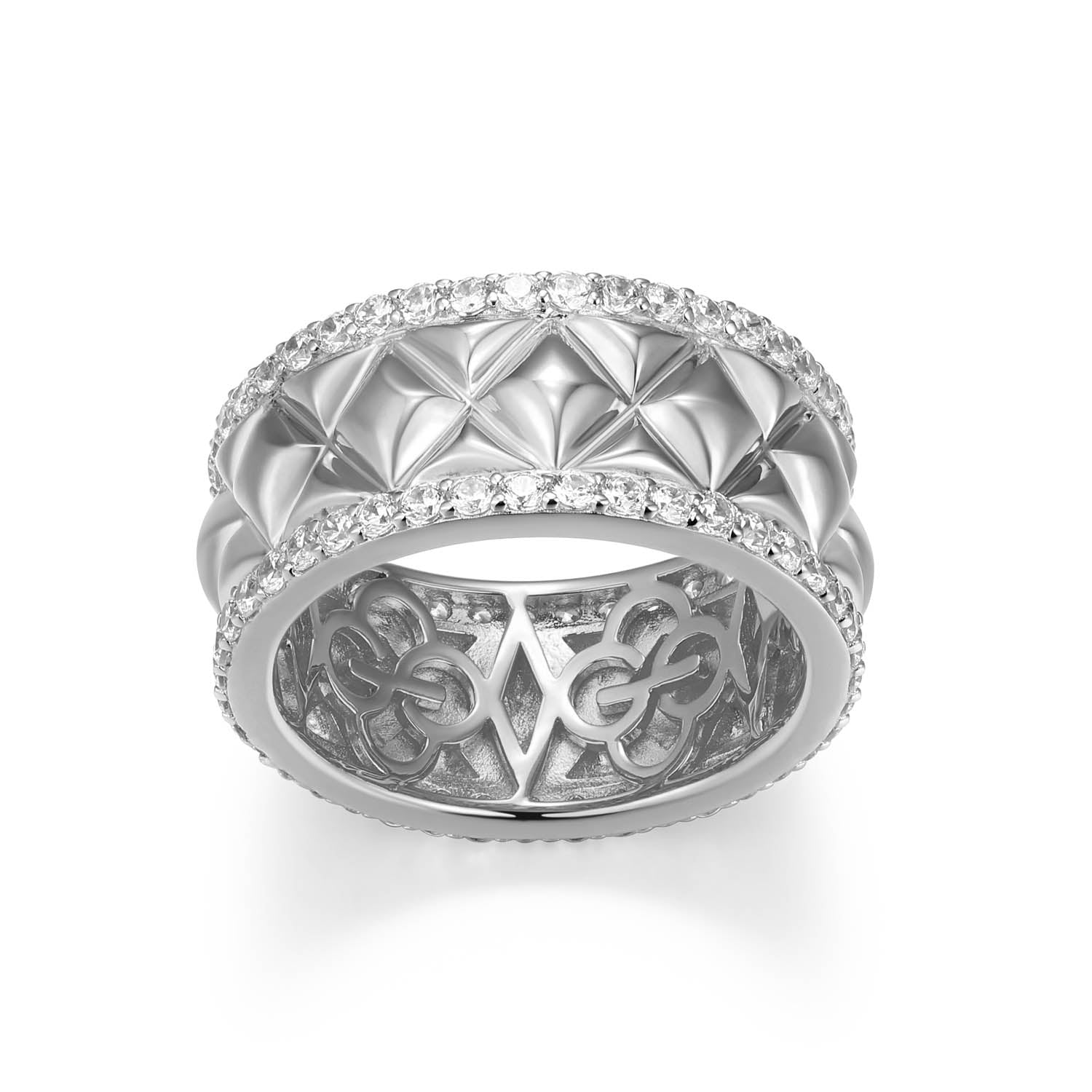 Sterling Silver Charles Garnier "quilted" Rhodium Plated Cz Ring - Size 7