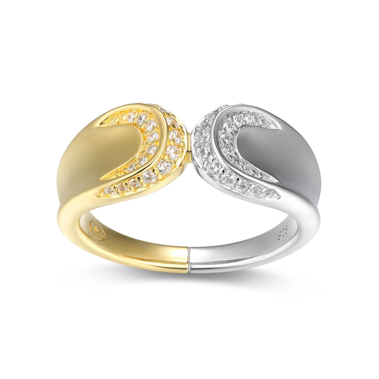 Sterling Silver Charles Garnier "contemporary" Rhodium And Yellow Gold Plated Ring With Created Emerald, Created Yellow Sapphire And Created White Sapphire - Size 6