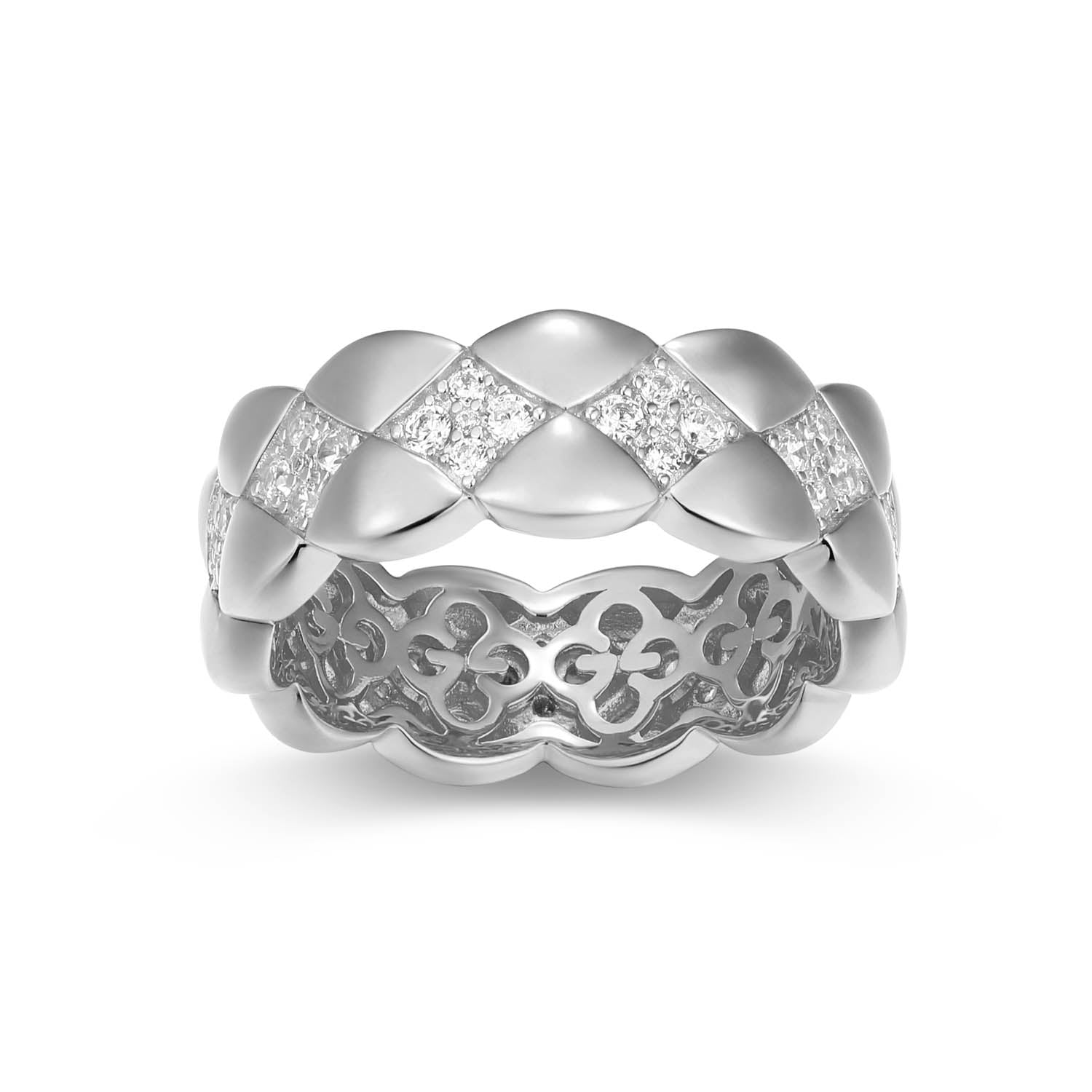 Sterling Silver Charles Garnier "quilted" Rhodium Plated Cz Ring - Size 6