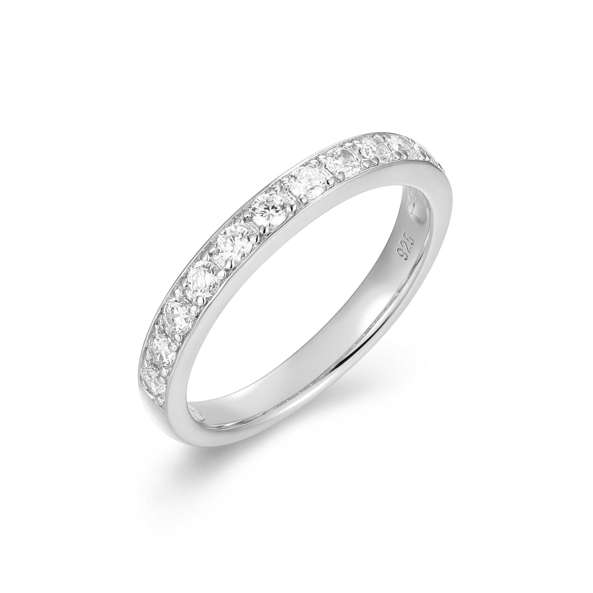 Sterling Silver Rhodium Plated Ring With White Cz - Size 8