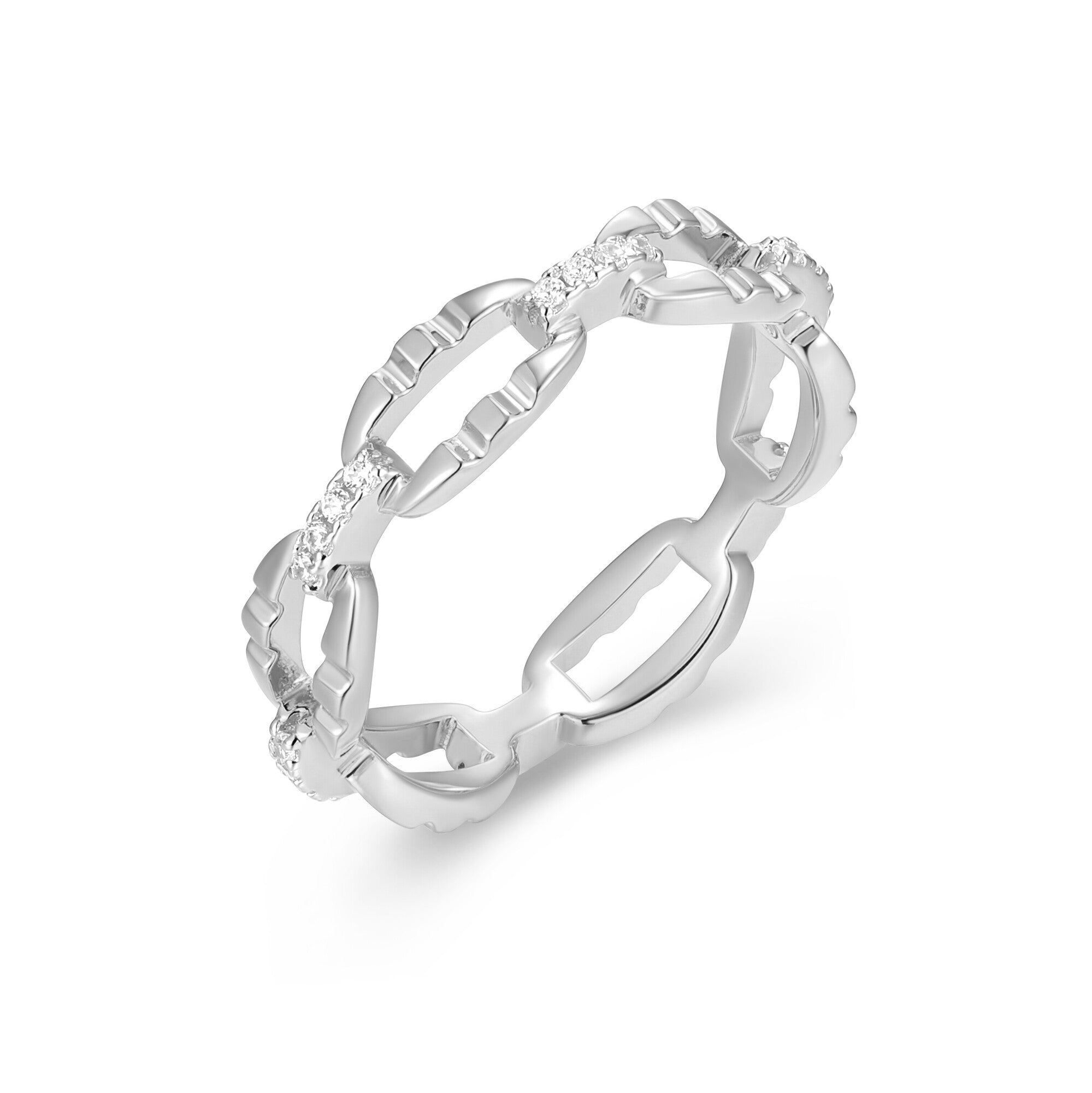 Sterling Silver Rhodium Plated Ring With White Cz - Size 8