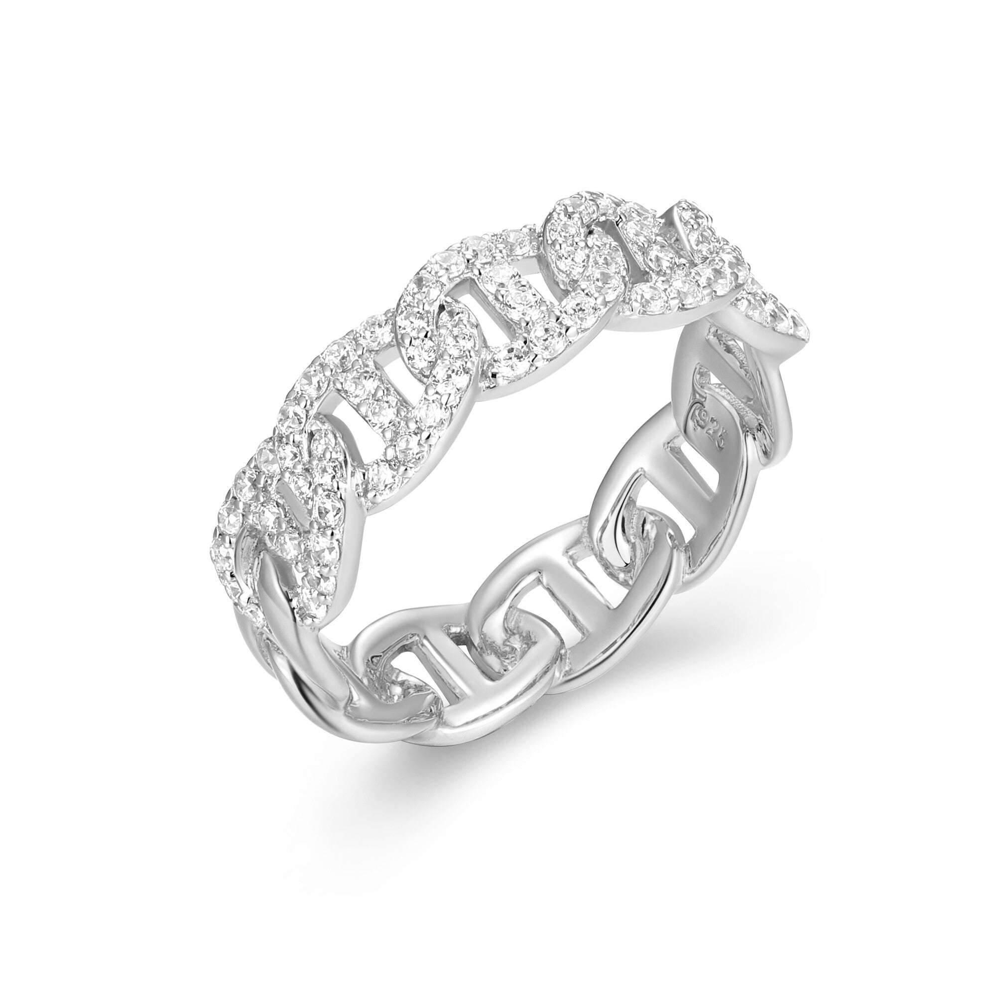 Sterling Silver Rhodium Plated Ring With White Cz - Size 6