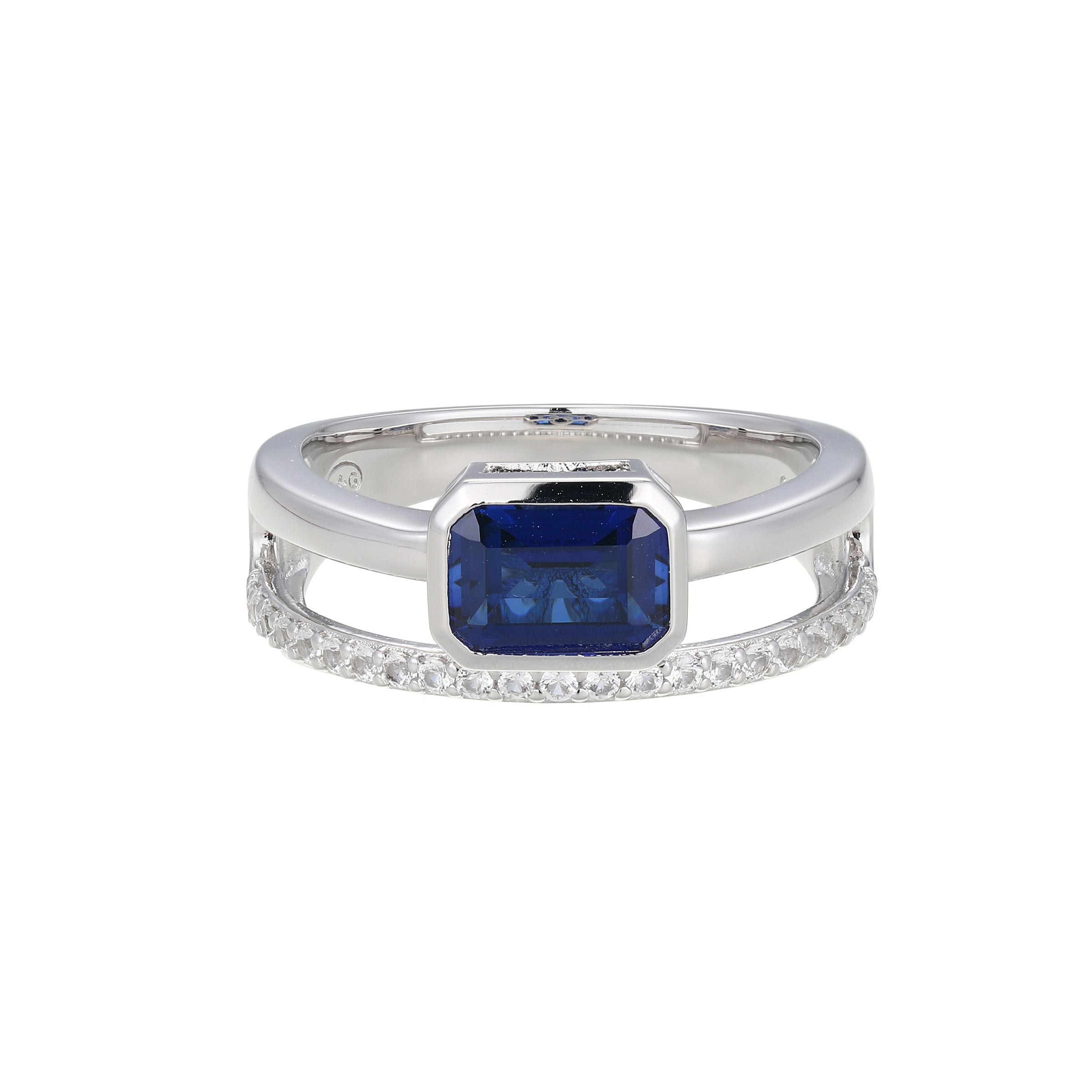 CR0208 - Split-Band Lab-Created Blue Sapphire Ring - Size 8
