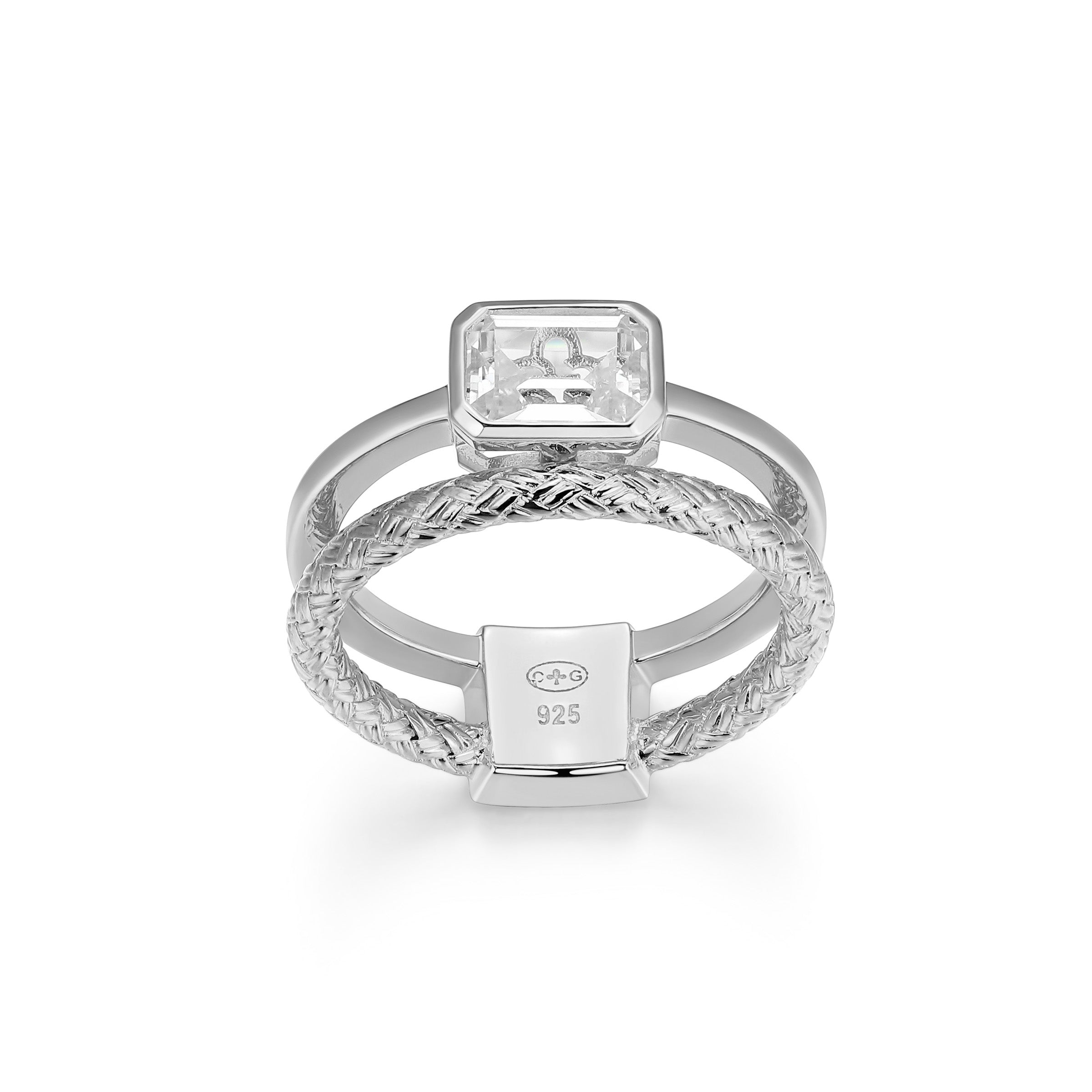 CR0206 - Dual-Band Created White Sapphire Original Mesh Ring - Size 8