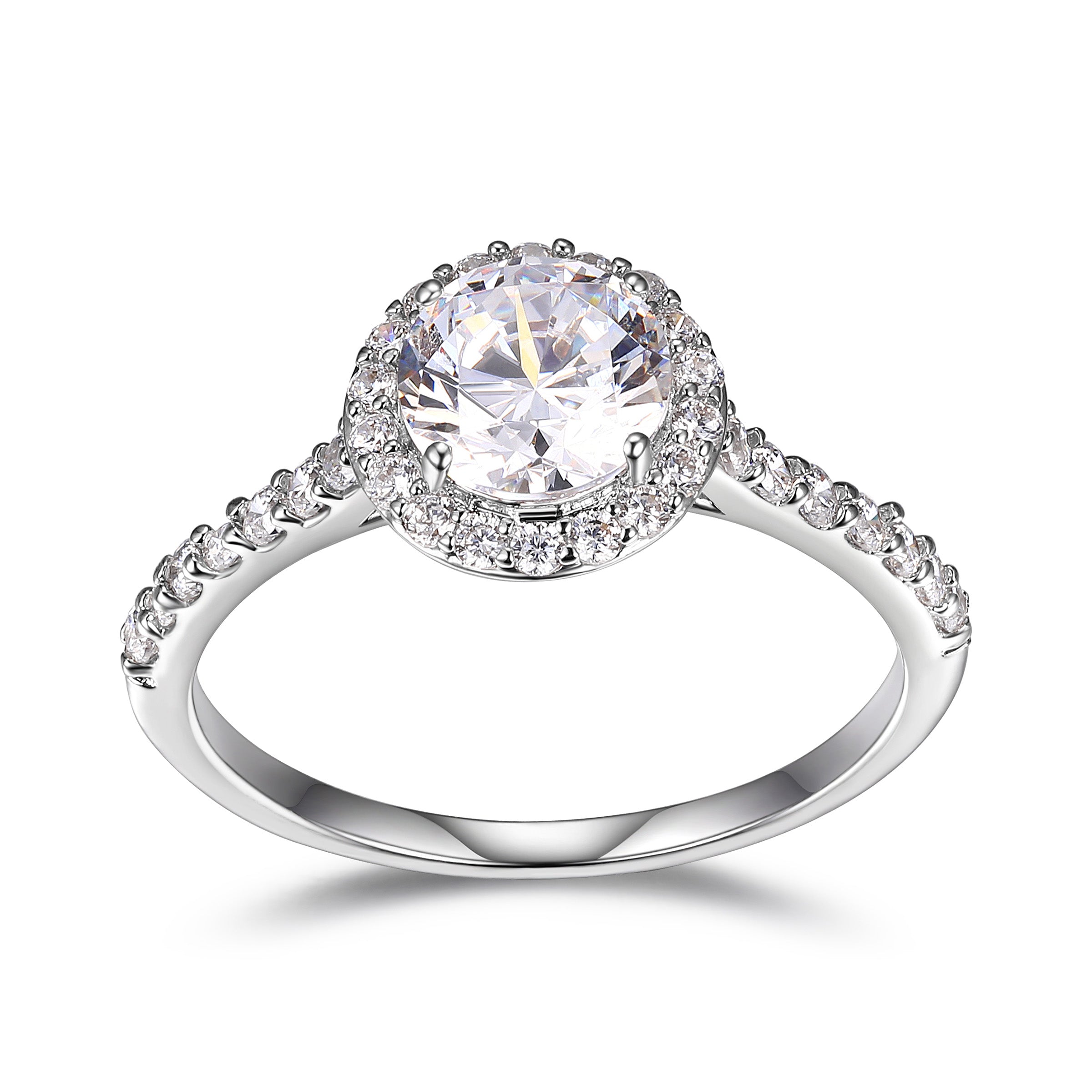 Diamondlite Cz 6.5Mm Round Halo Ring In Sterling Silver - Size 7