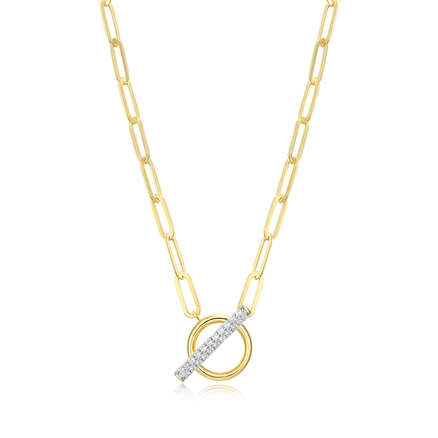 BN0234Y - Lab-Created Diamond Toggle-Look Paperclip Necklace in 14K Yellow Gold-Plated Sterling Silver